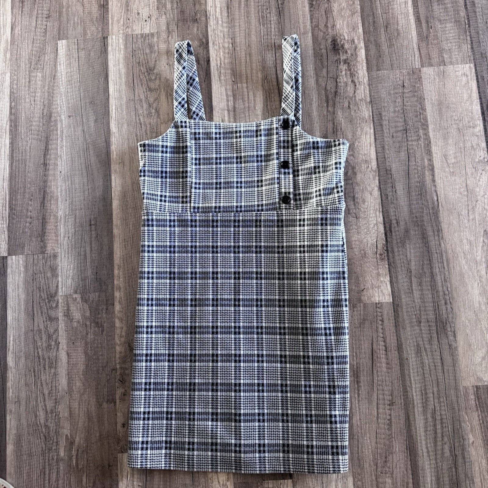 Forever 21 Plaid Mini Dress Size M Black White Straps Buttons Pullover