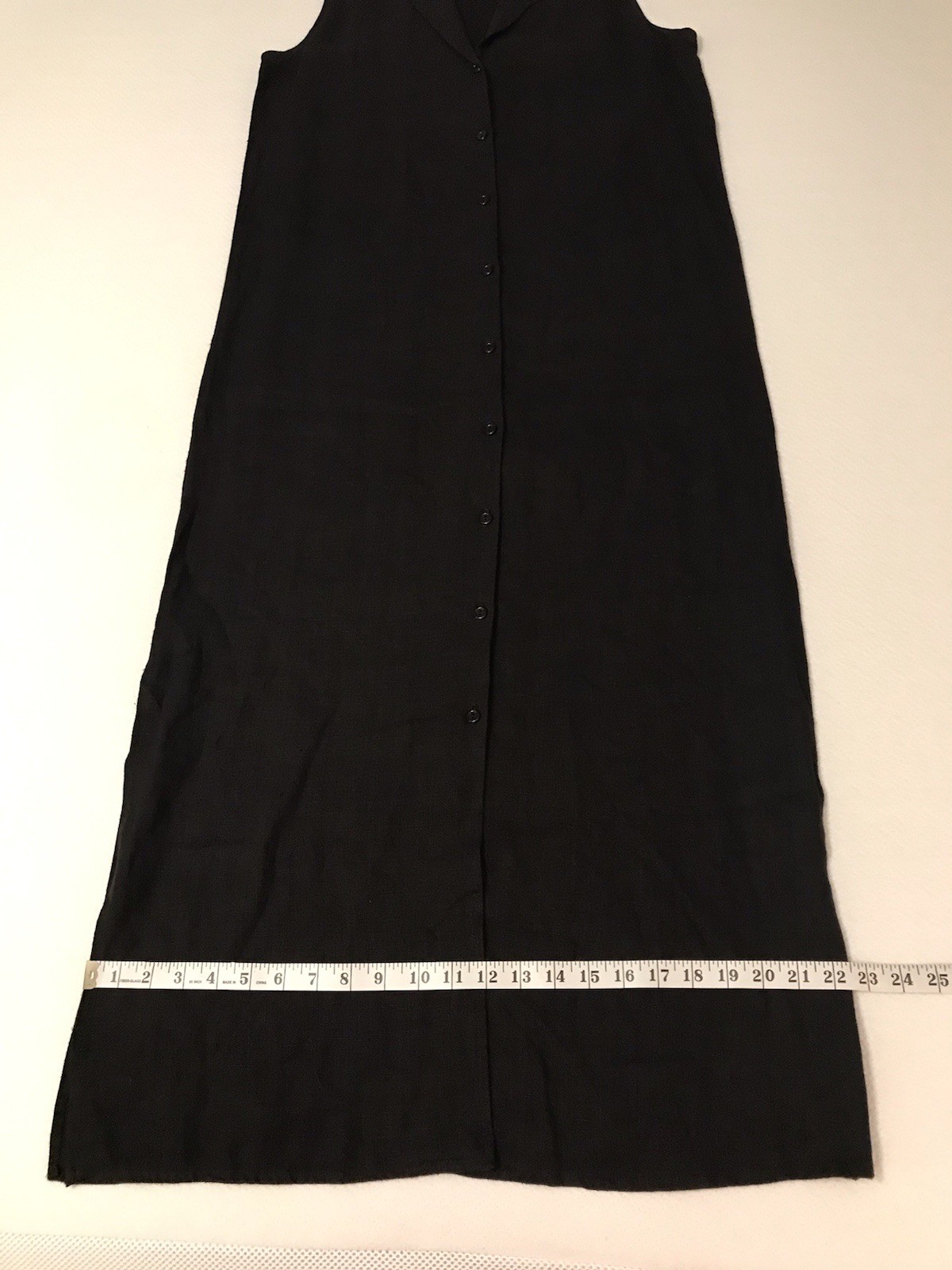 Finity Linen Maxi Dress Women 8 Black Button Down Lagenlook Coastal Boho Beach