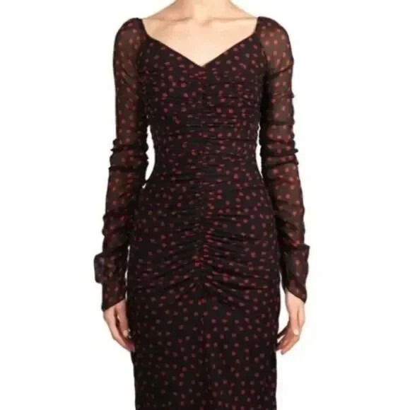 Dolce and Gabbana D&G black polka dot silk chiffon dress IT46 UK12 US8 EU38