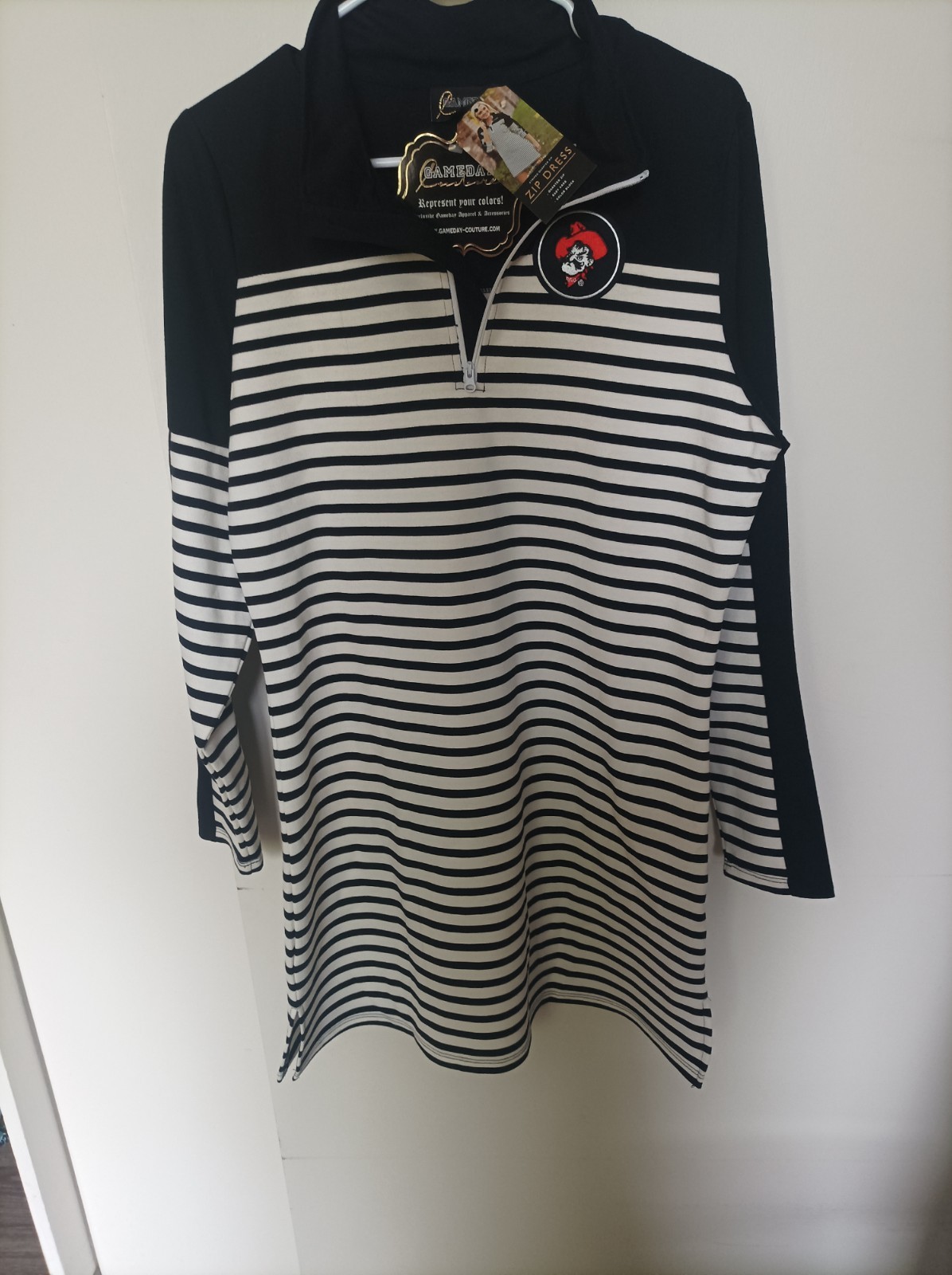 Oklahoma State University GameDay Striped Dress/Sweater Sz. LG NEW w/Tags Zipper
