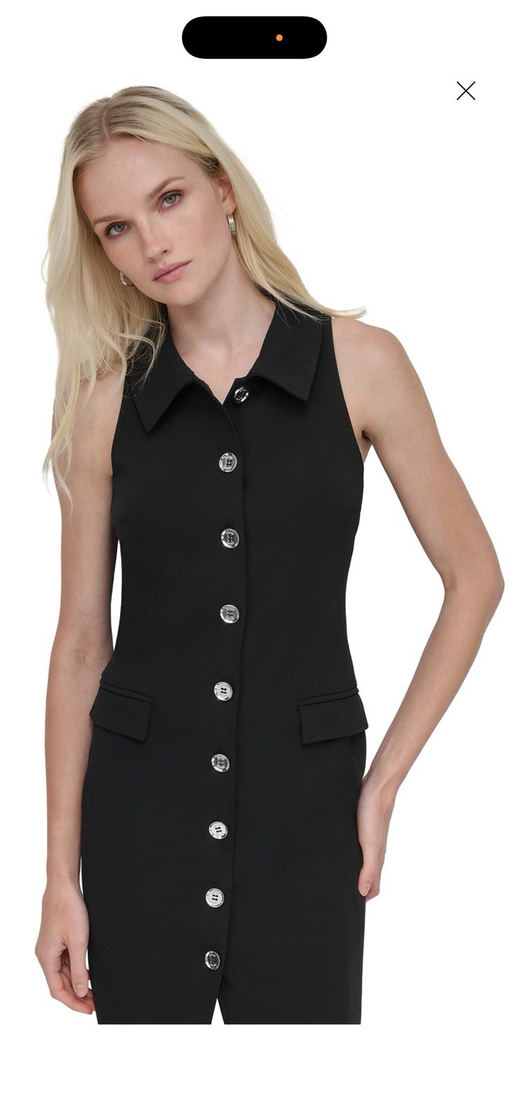 DKNY Black Collared Sleeveless Scuba Crepe Shirt Dress Petite Size 0P