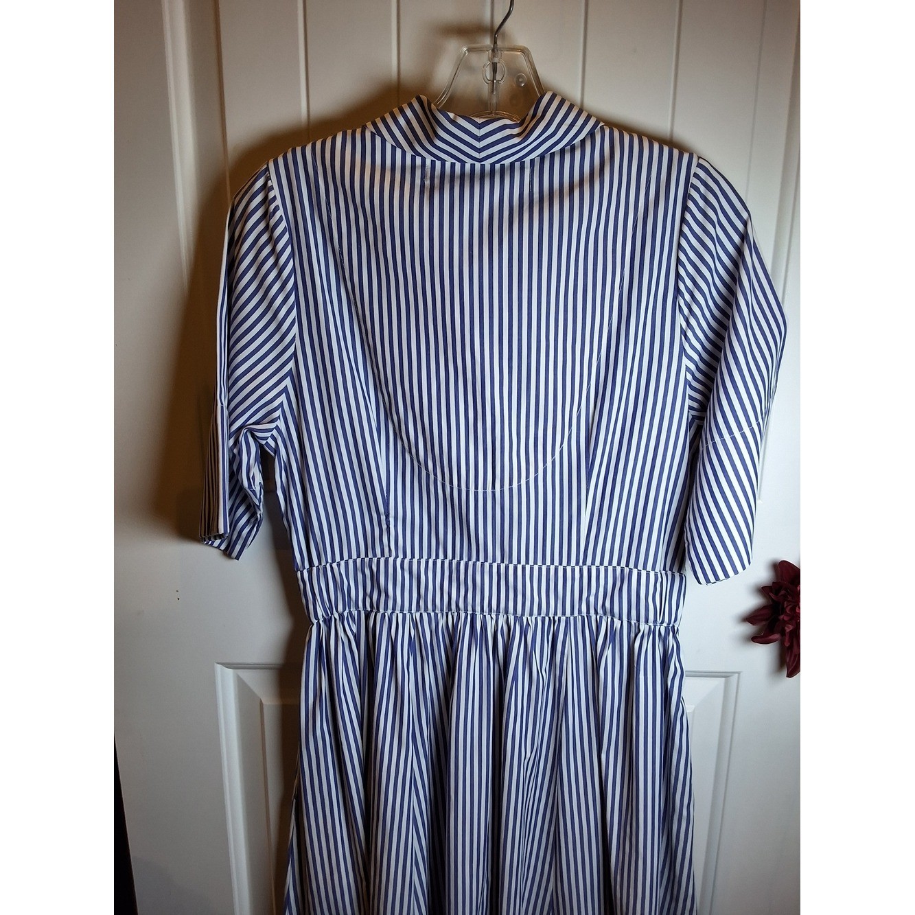 Gretchen Scott Striped Button-Up Dress – Blue & White with Orange Lining