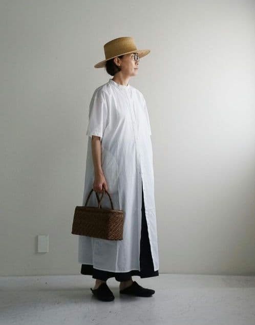 MUJI Cool Broad Stand Collar Short Sleeve Dress XL White