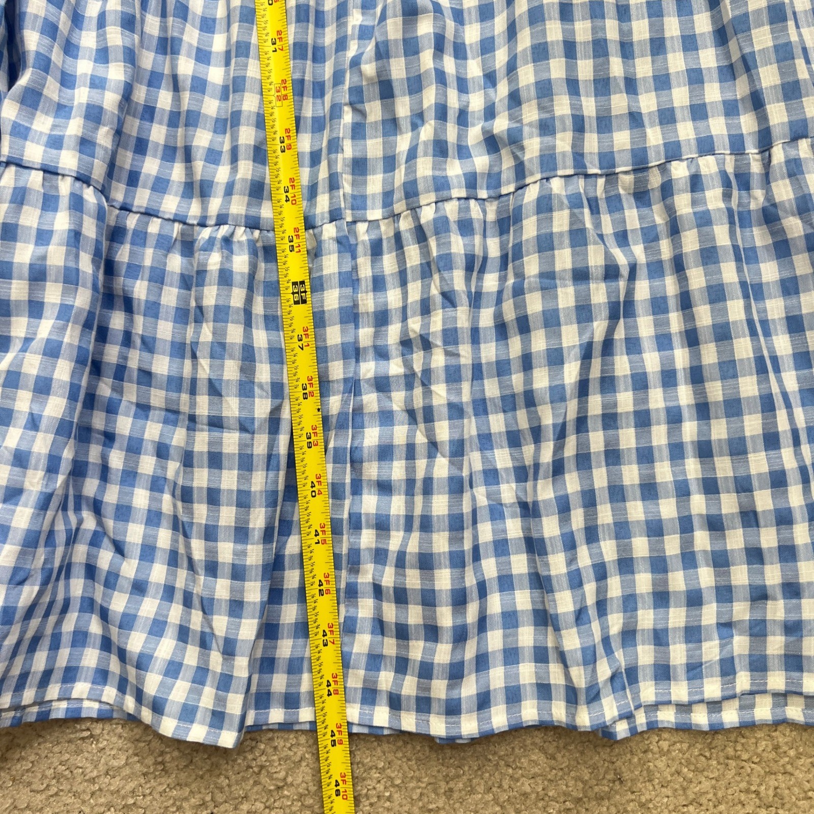Chic Style Blue Gingham Tiered V-Neck Dorothy Midi Dress Size Large Cottagecore