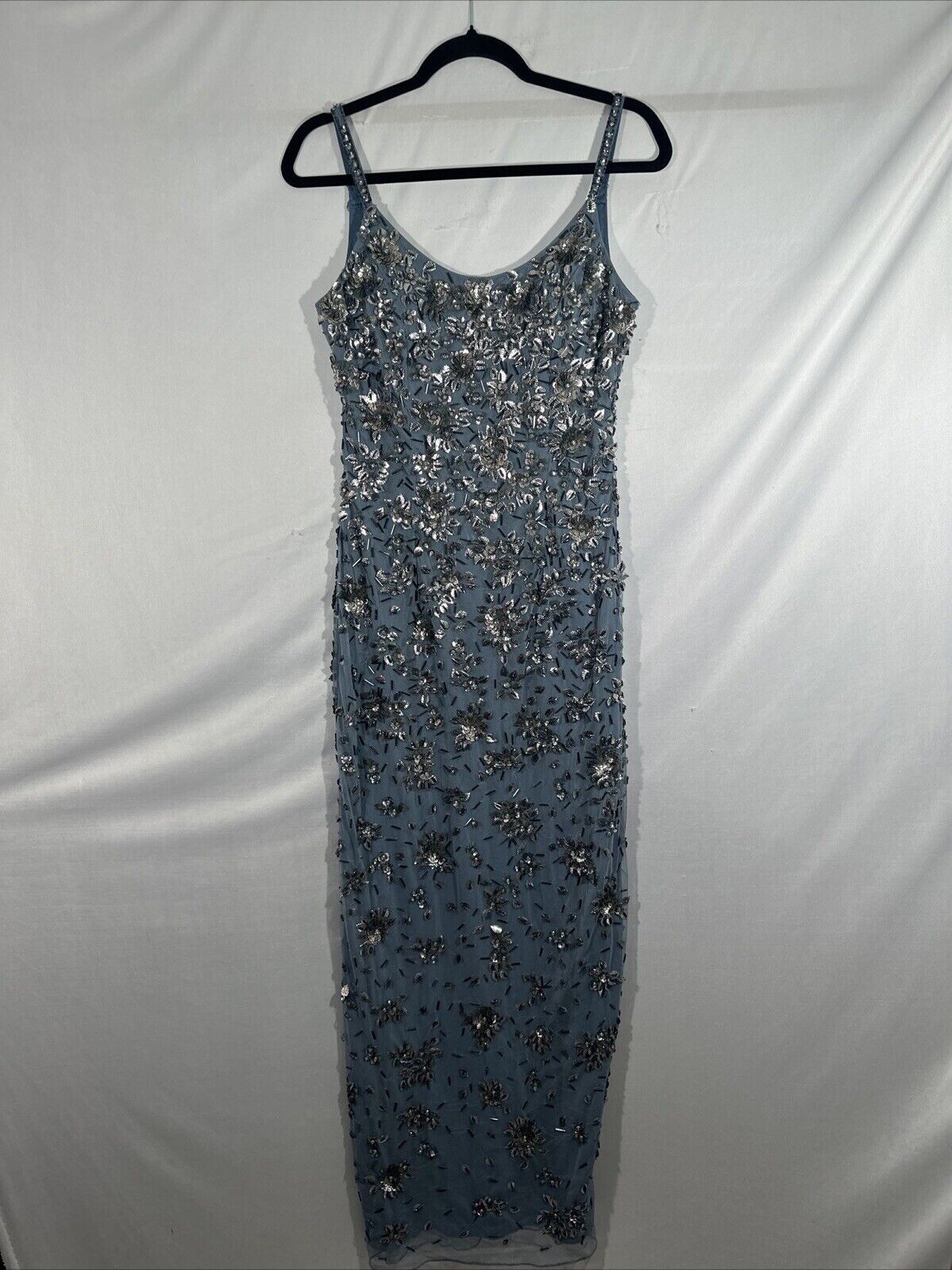 NWT Mac Duggal [ 4 ] 5477 Floral Embellished Scoop Neck Gown in Slate Grey J1154