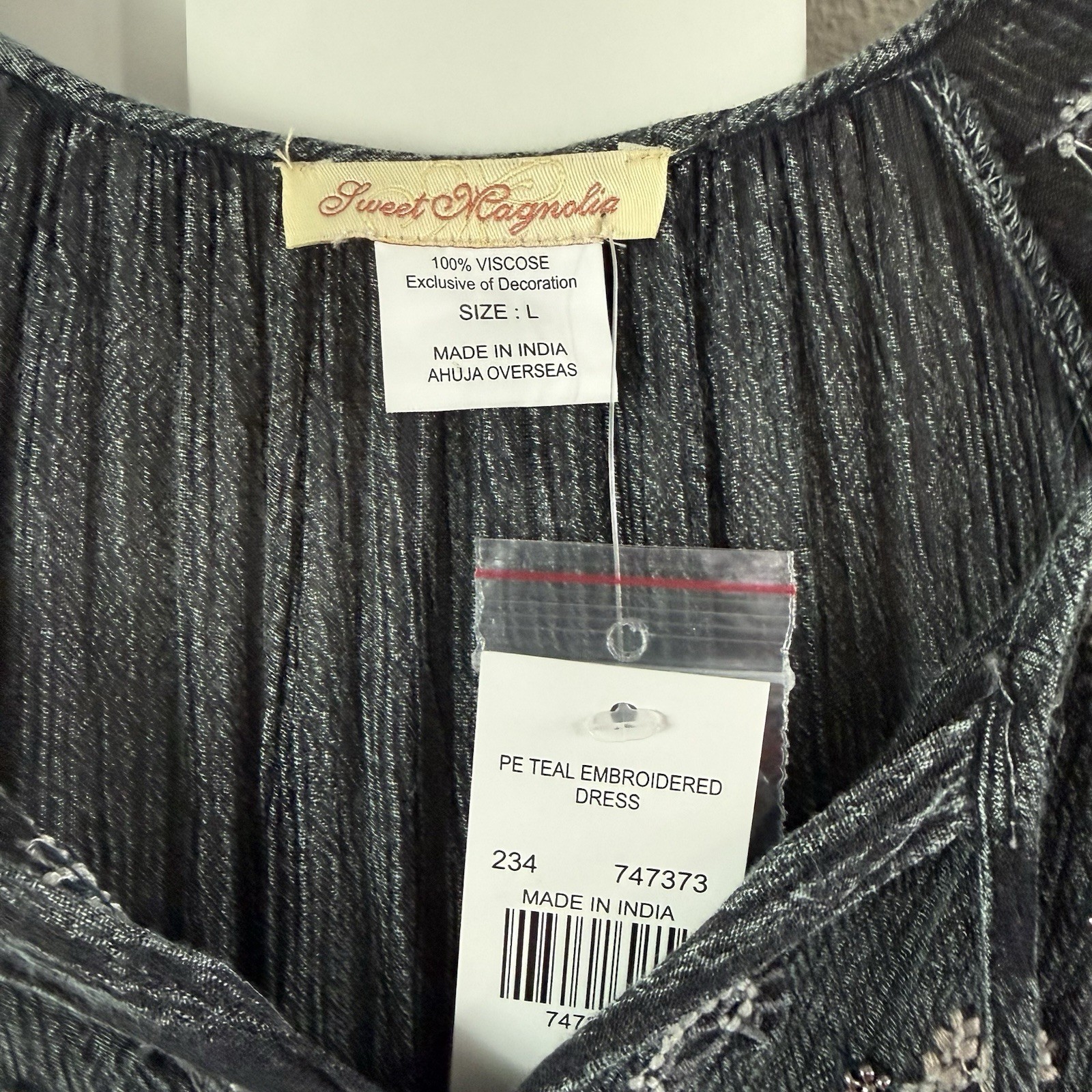 Sweet Magnolia Embellished Boho Prairie Beaded Maxi Dress Size Large Gray Teal