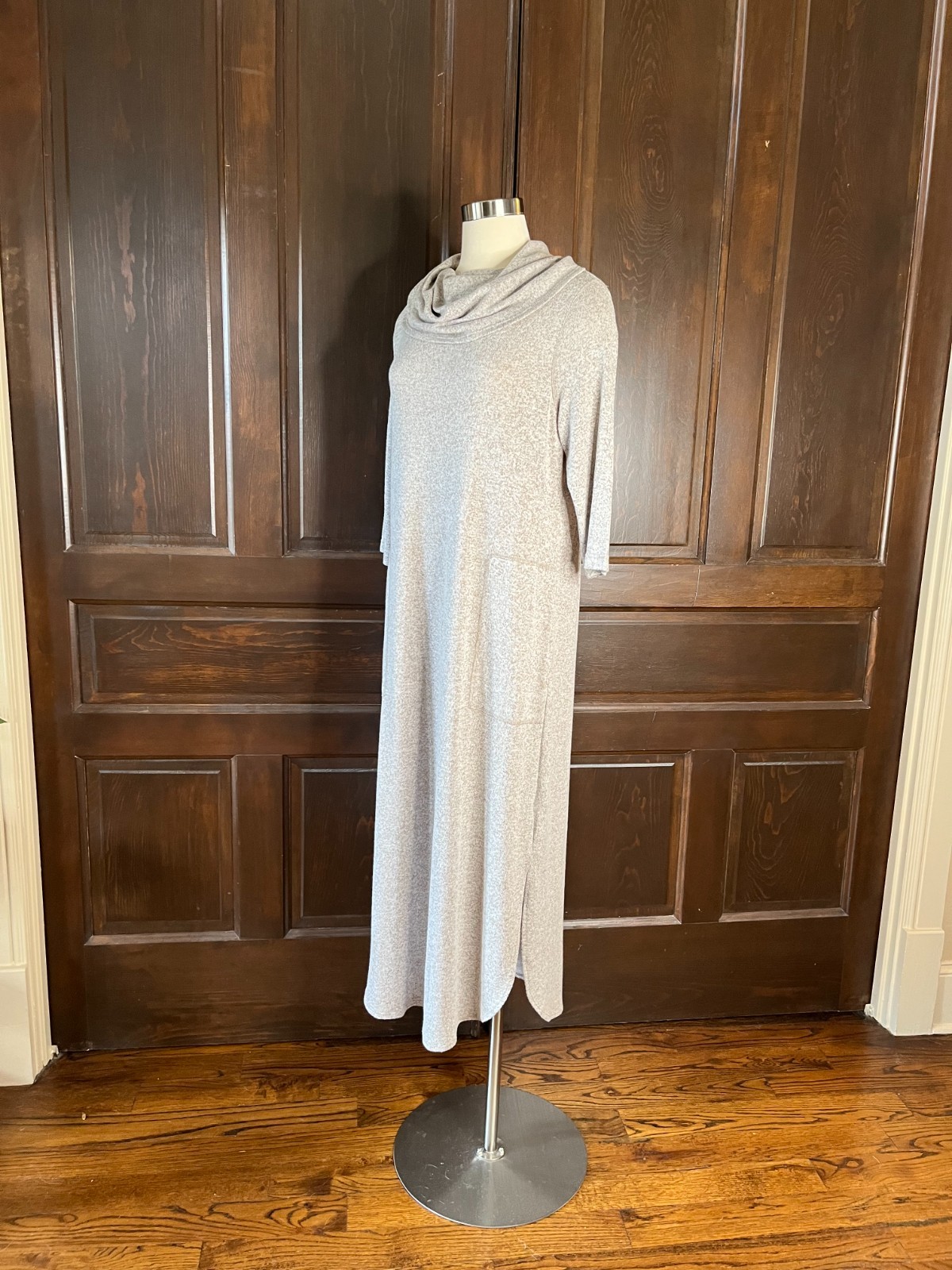 Soft Surroundings Cowl Neck Long Knit Dress NWOT Women’s Size PM Beige Heather