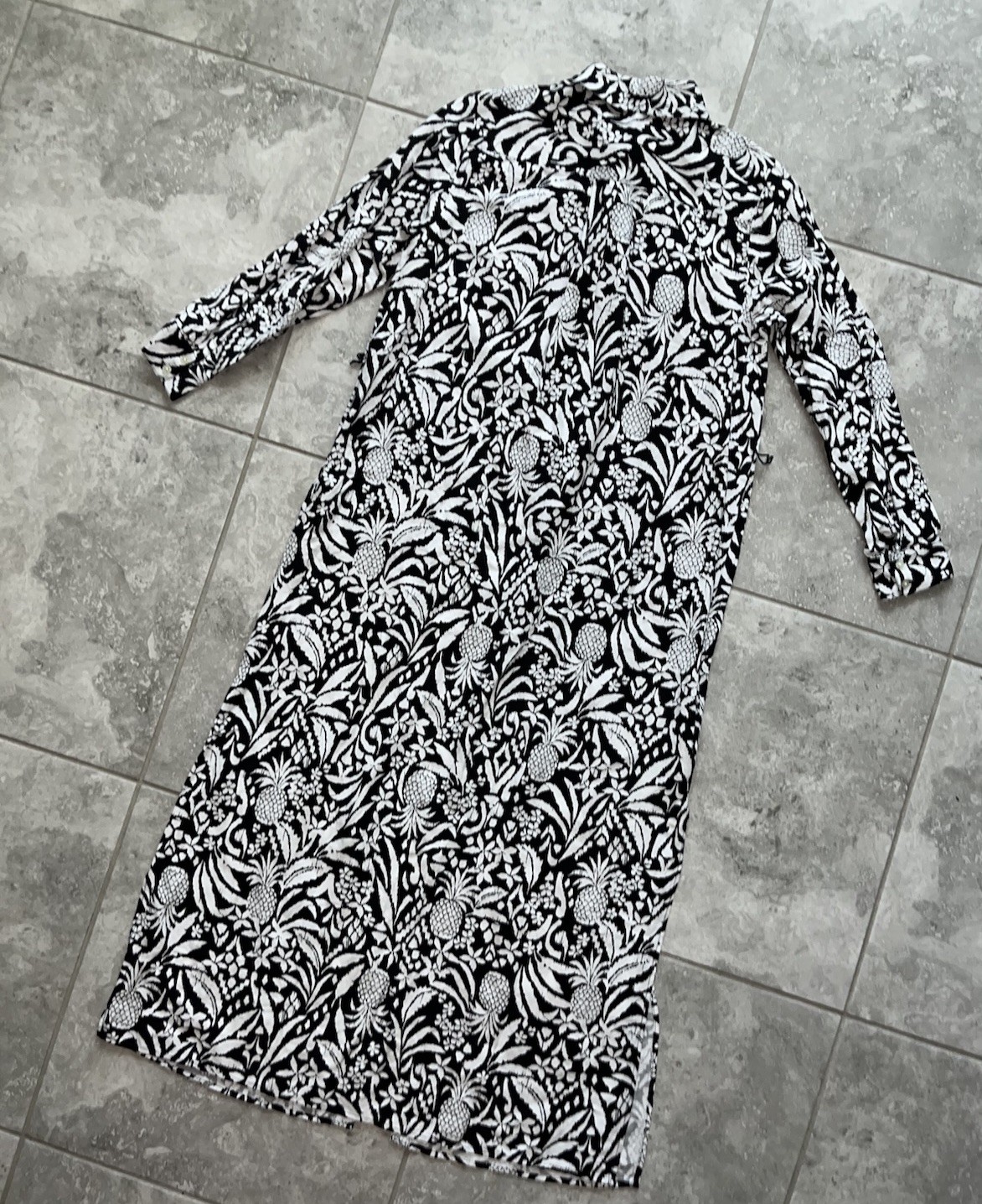 LOFT Linen Blend Long Sleeve Button Belted Tie Midi Maxi Shirt Dress Tropical 6