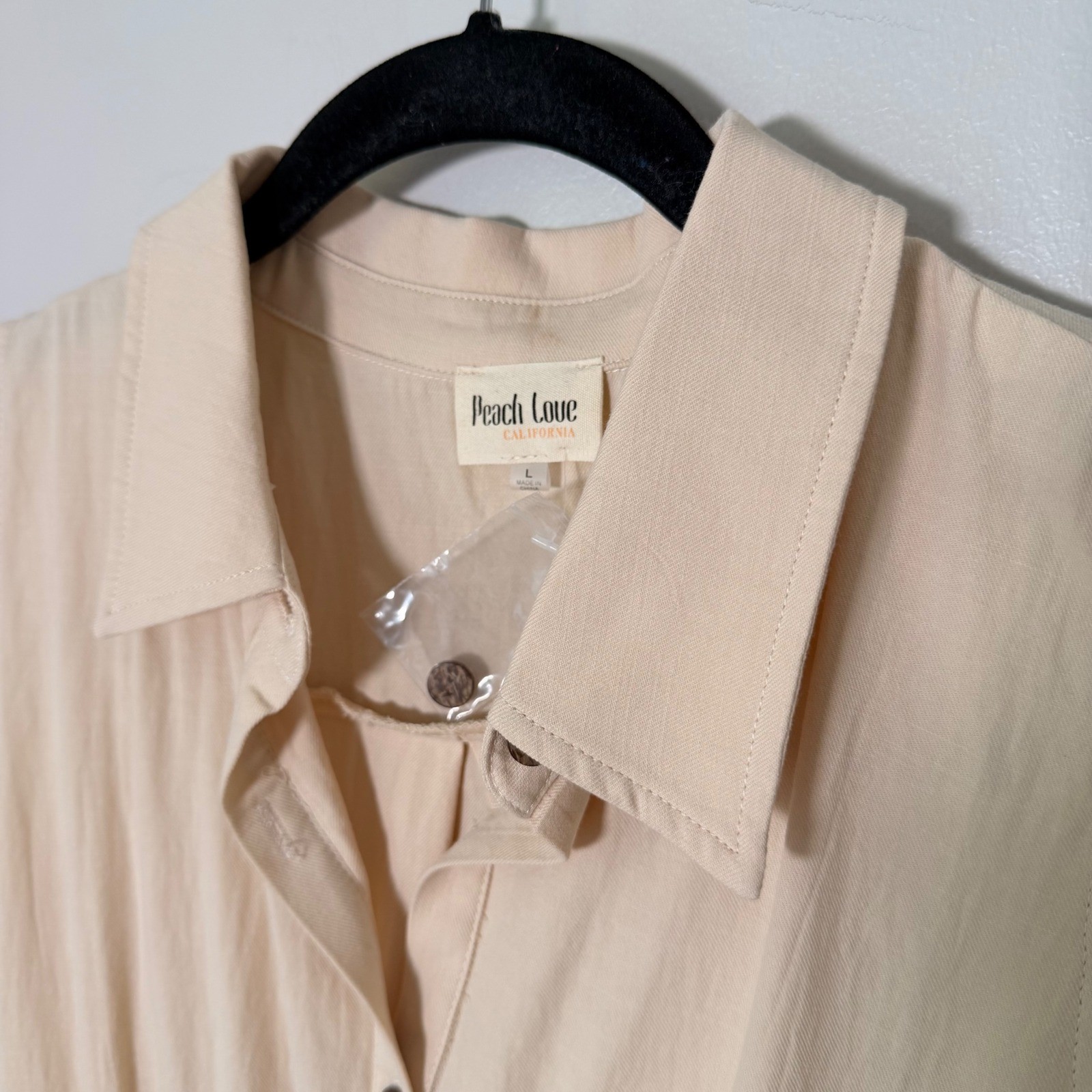 Neutral Summer Button Down Cotton Shirt Dress NEW (LG) Cutouts Sleeveless Cream
