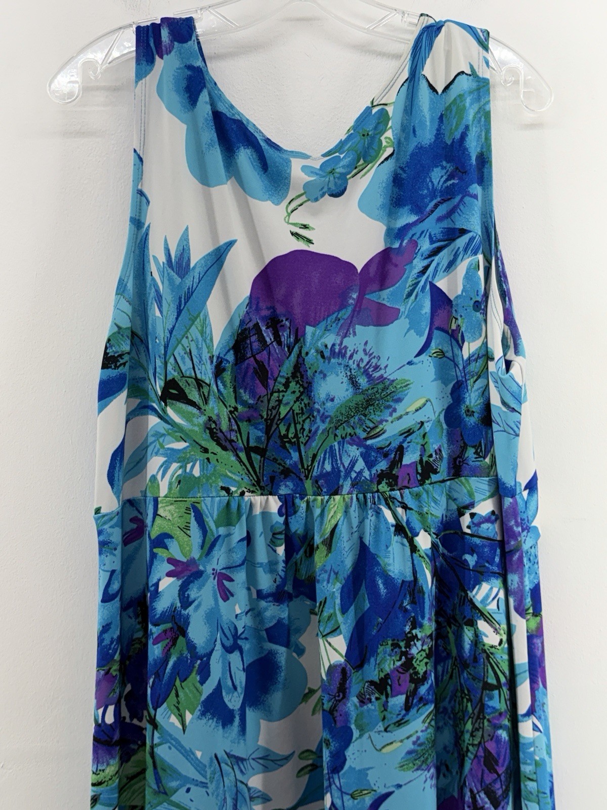 Elementz Womens Sleeveless Multicolor V-Neck Tropical Floral Sun Dress Size XL