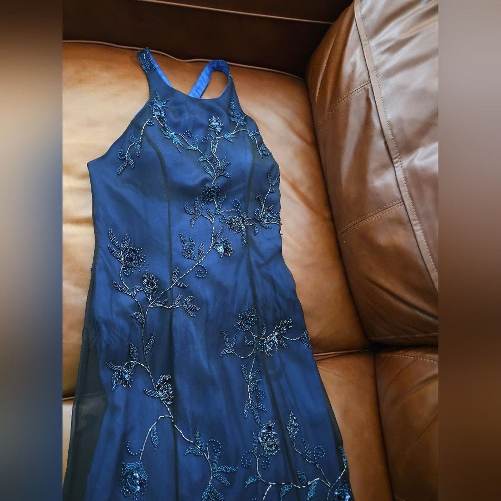Cassandra Stone Blue Fully Beaded Size 8 Evening Gown $550 NWOT