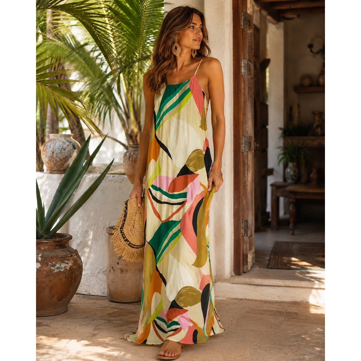 FORE Abstract Maxi Dress Women’s Medium Multicolor Sleeveless Boho Resort
