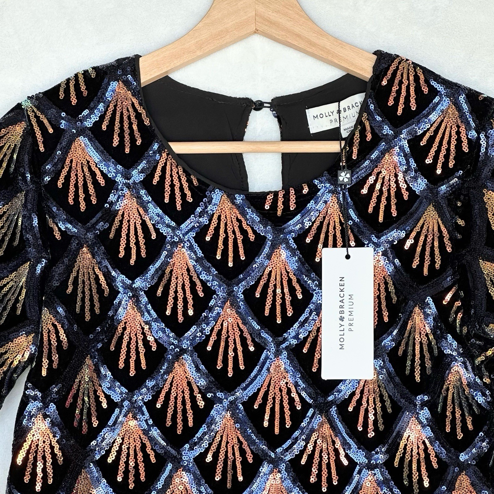 NWT Molly Bracken Sequin Mini Dress Art Deco Gatsby Women’s XS Party