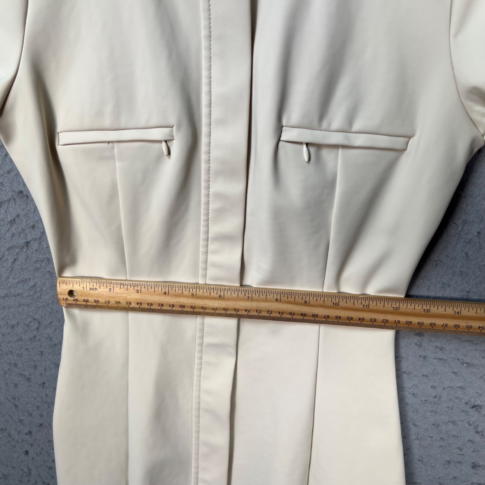 Zara Womens Medium Beige Short-Sleeve Fitted Mini Dress w/ Mandarin Collar