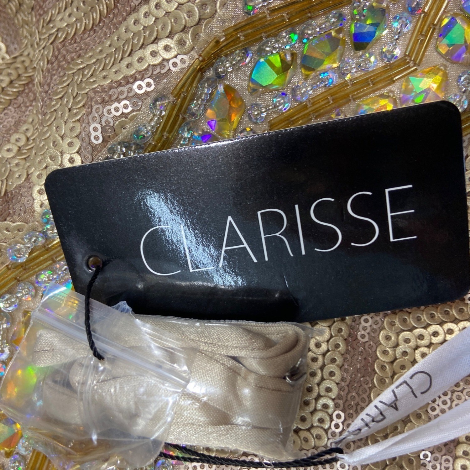 Clarisse Women’s Gold Sequined Bodycon Strapless Dress Sz 15/16 (EUR 46/47) – N