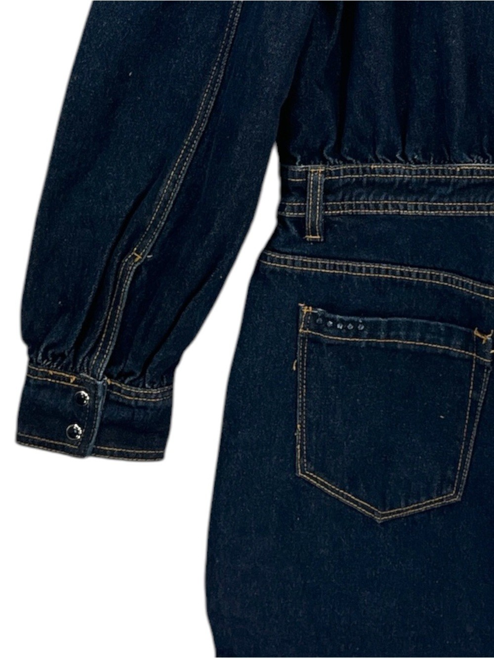 BlankNYC Deep Down Dress in Dark Indigo Wash With Long Puff Sleeves Size Medium