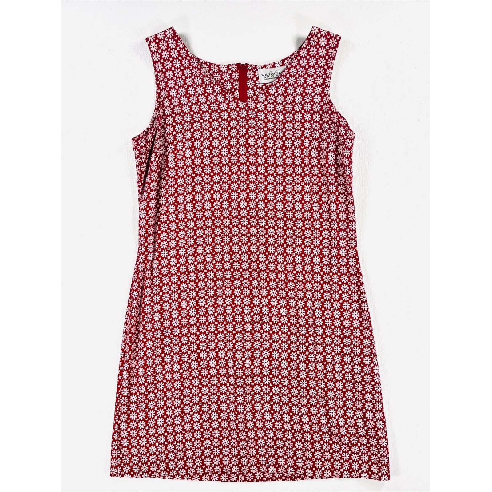 Vintage 2000s Liz Claiborne Red and White Floral Sleeveless Dress Small Rayon