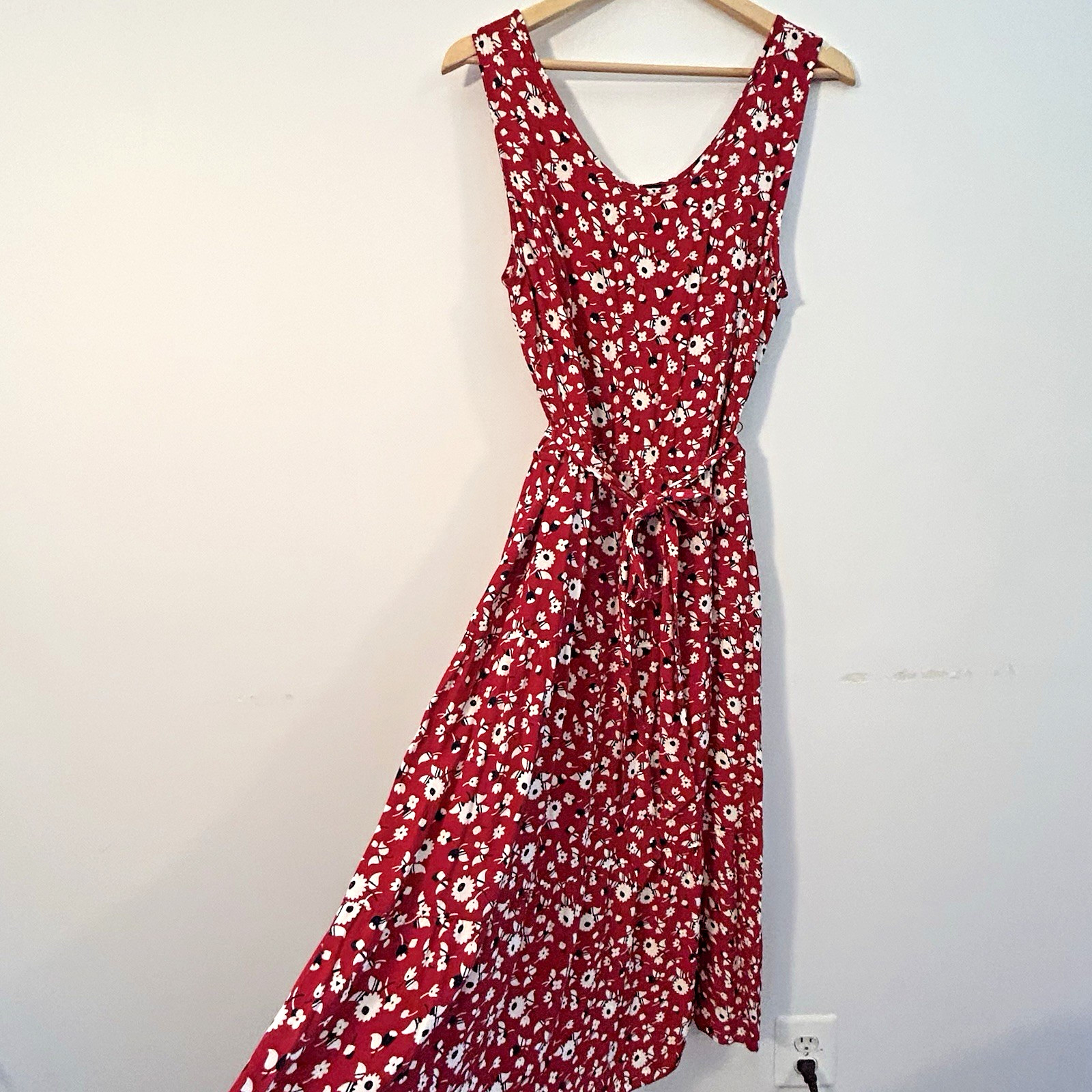 Talbots Floral Sundress Sz14 Red Tiered Patriotic Tea Brunch Travel Cottagecore