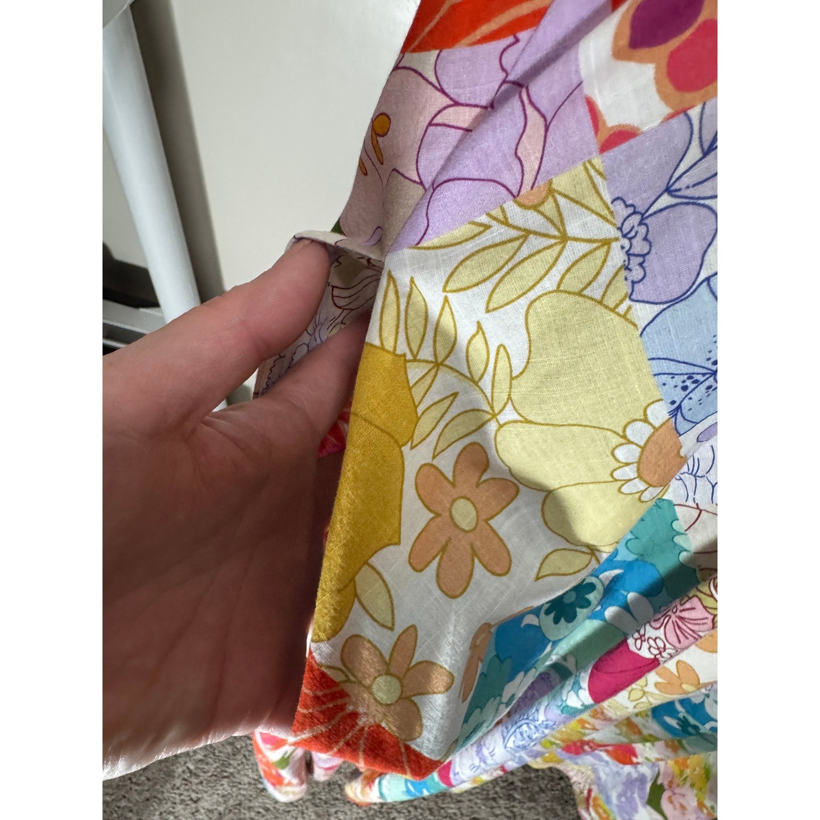 Patchwork Floral Midi Dress Womens M Tie Front Boho Colorful Sundress Resort