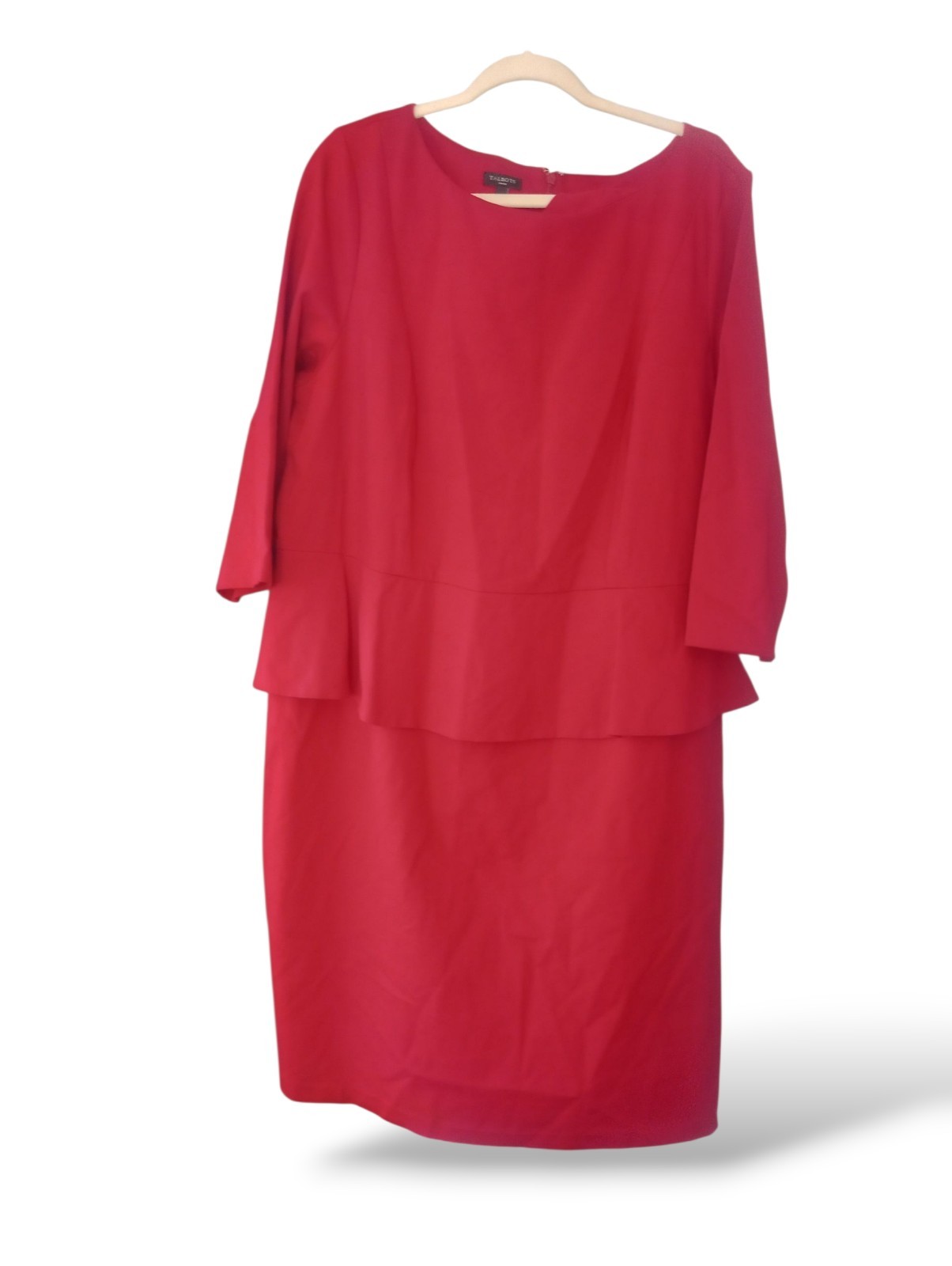 Talbots 18W Red Fitted Ponte Stretch Peplum 3/4 Sleeve Statement Holiday Classic