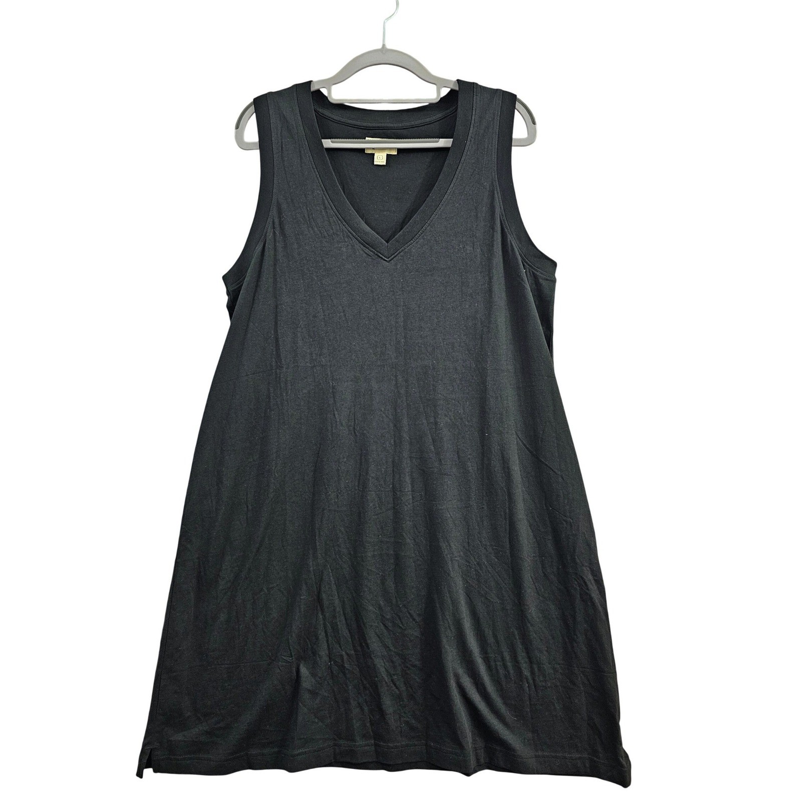 Pact Tank Dress Womens Large Black Organic Cotton V-Neck Sleeveless Shift Casual