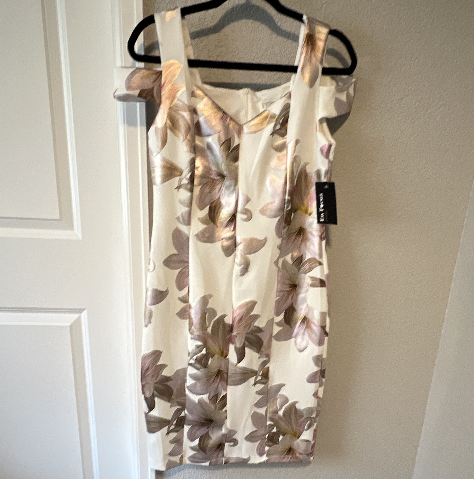 Enfocus Studio Sheath Square Neck Cold Shoulder Knee Satin Floral Bow Zip 12