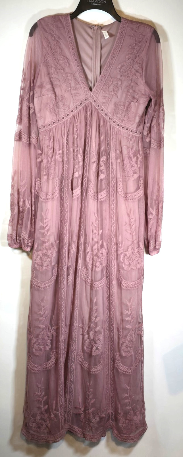 Pink Blush Womens Dusty Rose Mauve Embroidered Mesh Lined Maxi Dress Med