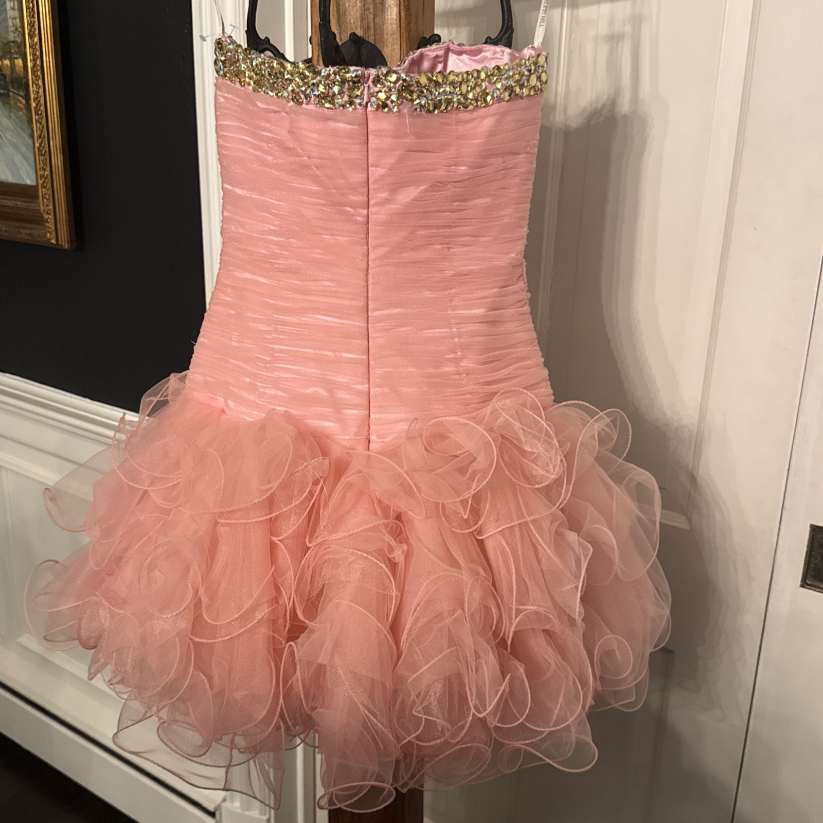 SHERRI HILL Homecoming Prom Formal Bubblegum Pink Ruffle Bow Tutu Dress Size 6