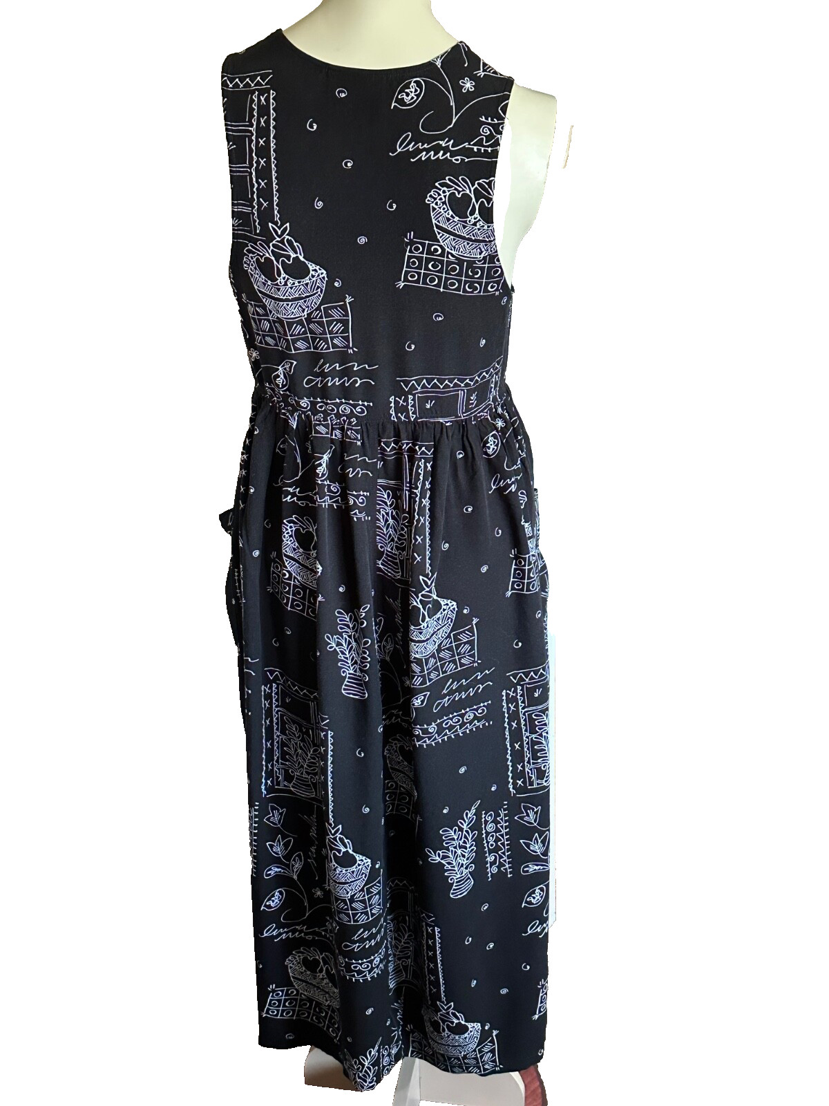 Sigrid Olsen Black/White Print Maxi Full Button Down Sleeveless Dress Size S