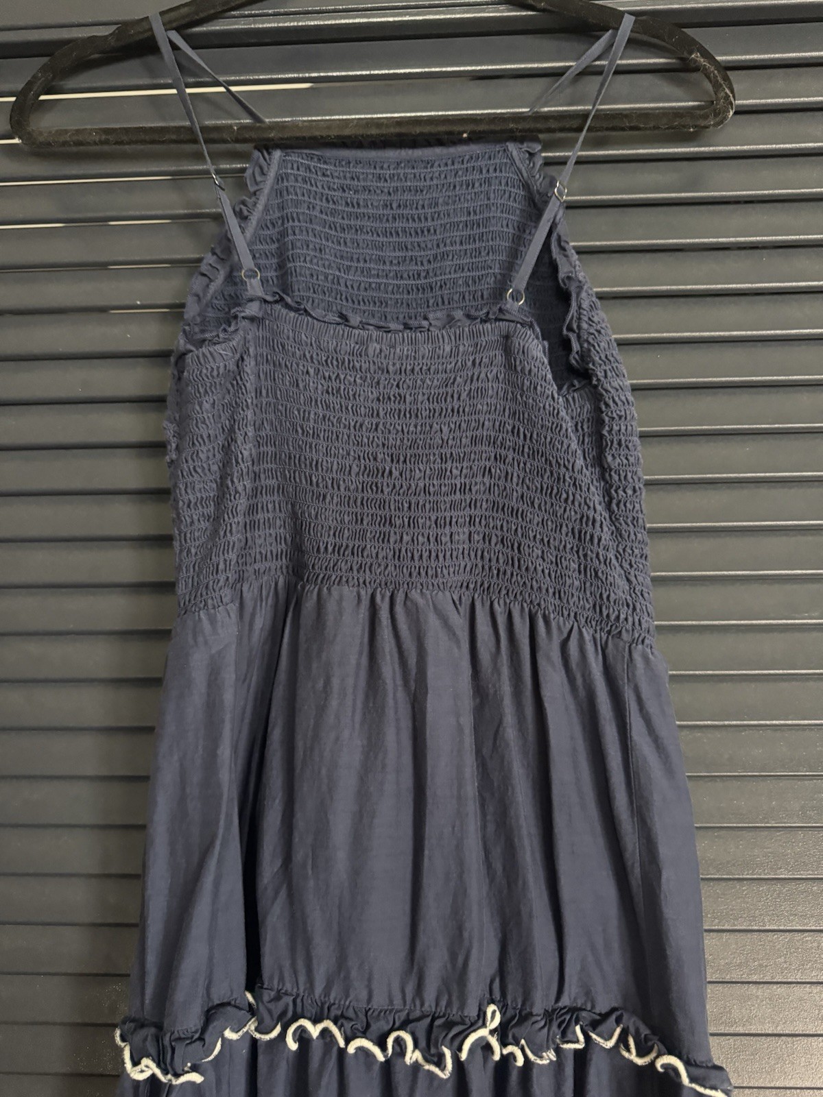Ann Taylor Navy Square Neck Smocked Strappy Lined Maxi Dress XXSP Petite