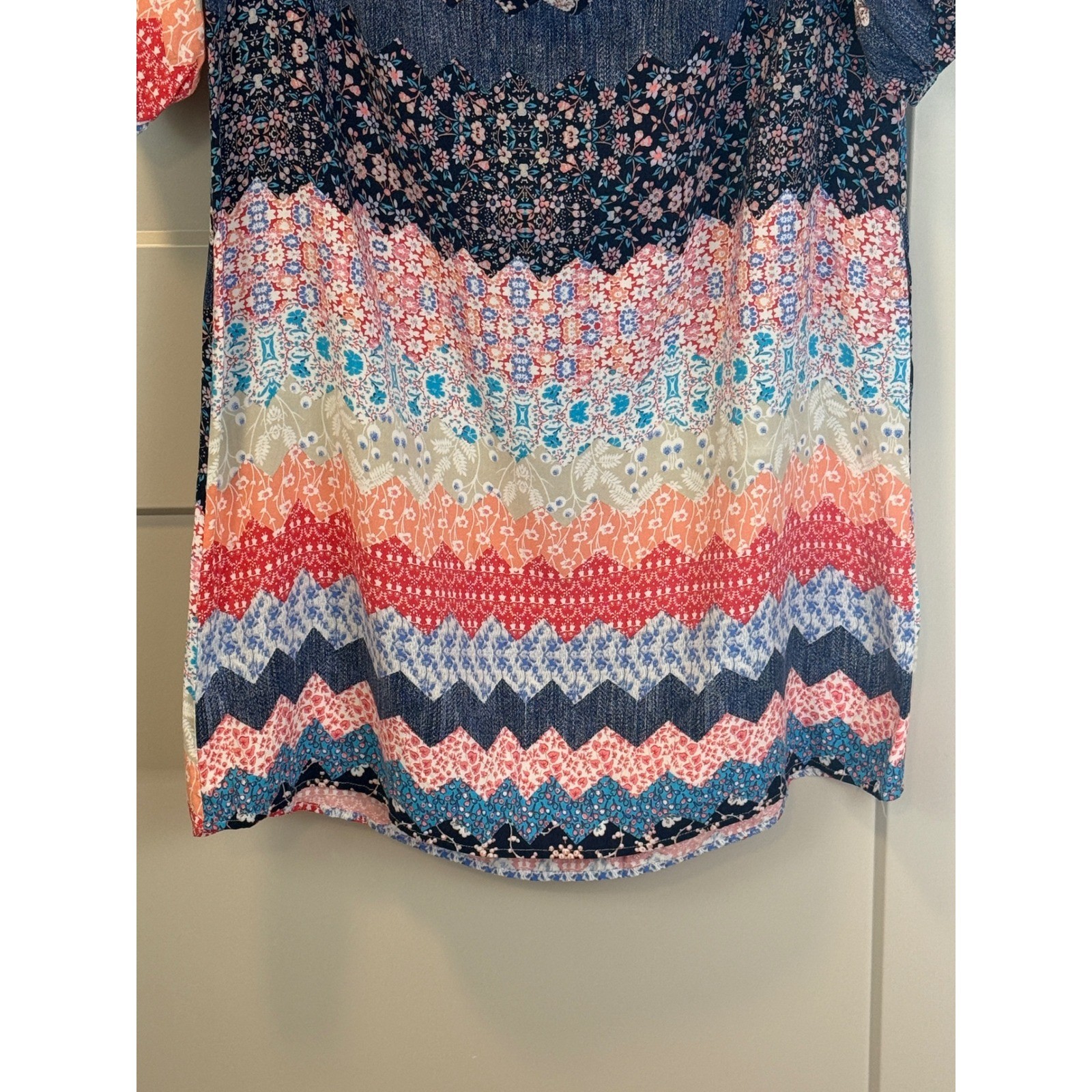 Espresso Chevron Floral Patchwork Cold Shoulder Slip Dress Size XL Grandmacore