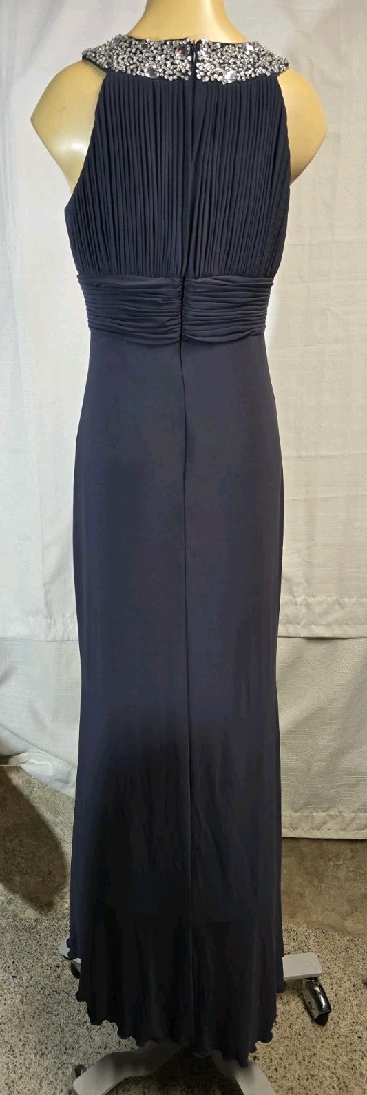 JS Boutique Gown 4 Navy Beaded Pleated Formal Evening Prom Maxi Dress