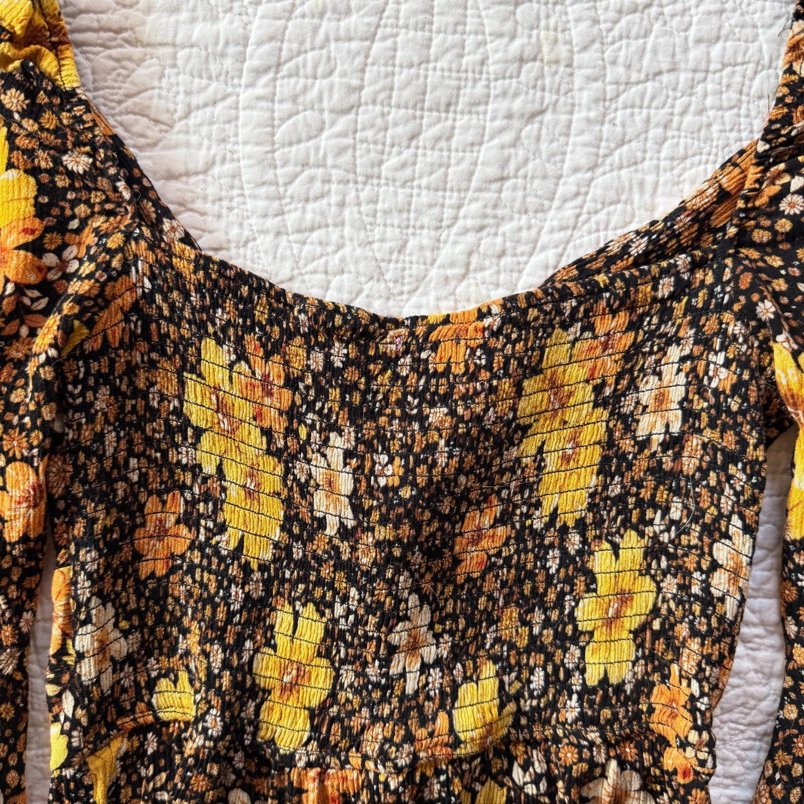 Boho-Chic 70s Hippie Floral Mini Dress Bell Sleeves Sz S Cottagecore Whimsigoth