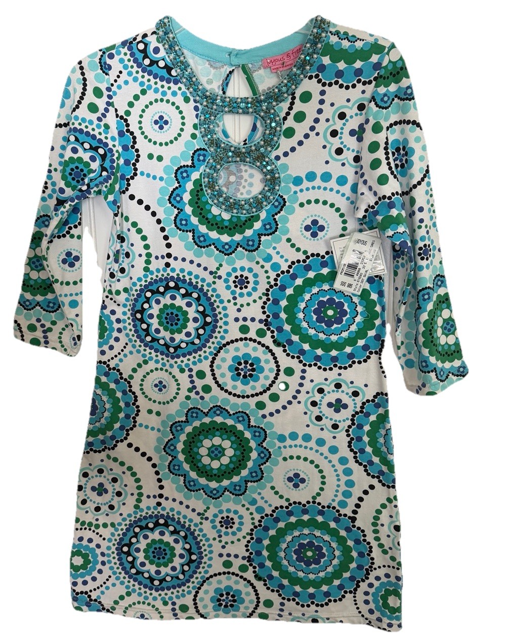 NWT Vintage Joyous & Free Dress Retro Geometric Tunic Embellished Cut Outs XS