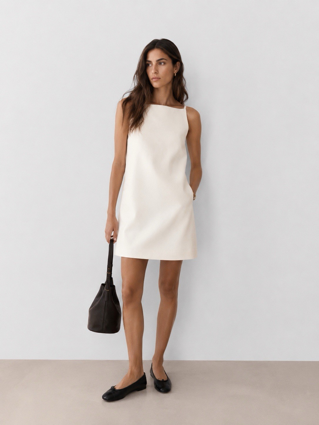 NOWT MASSIMO DUTTI Thin Strap Mini Dress In White Sz M/L