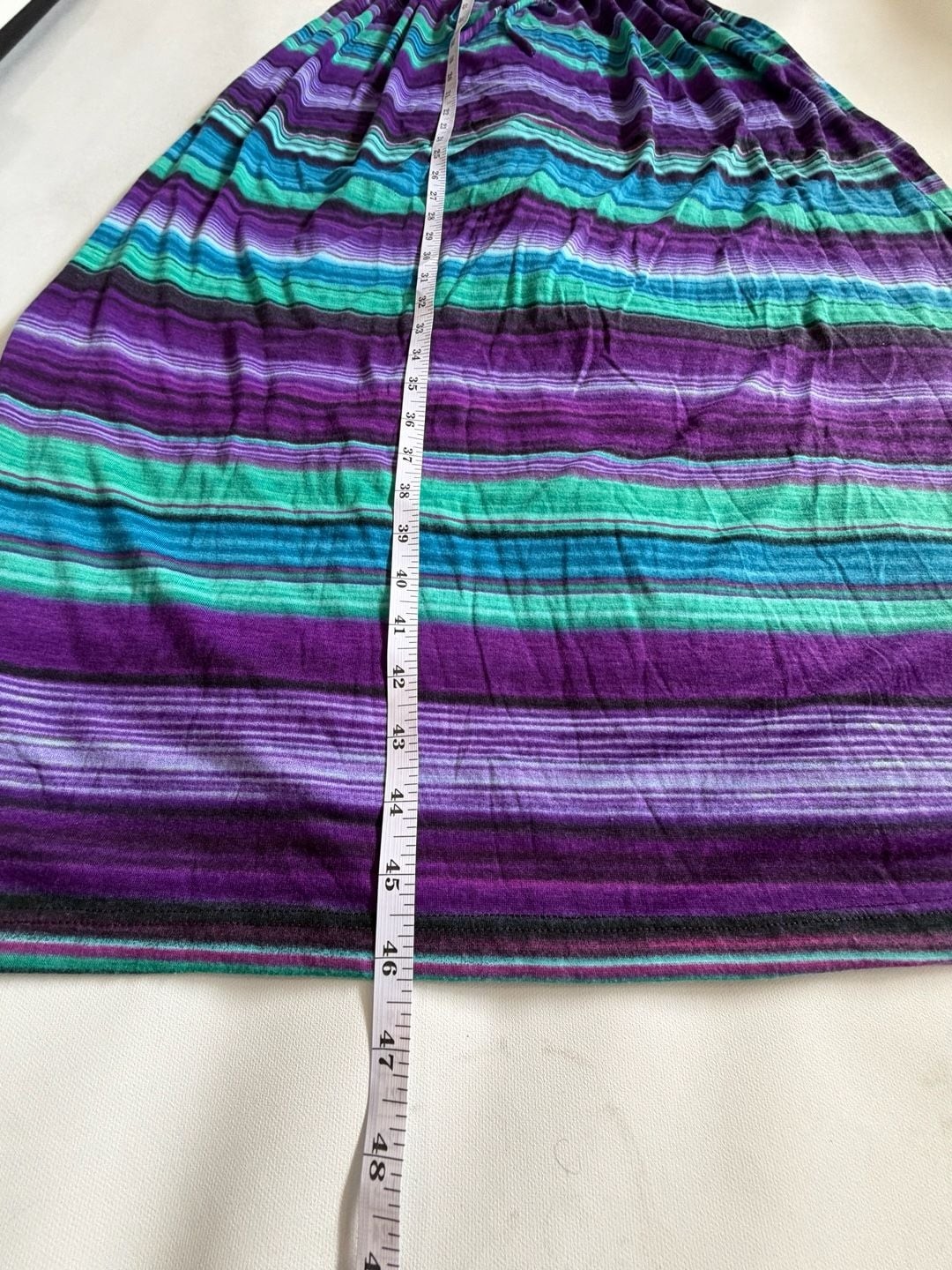 LoveJ Dress L Purple Green Striped Strapless Maxi Tie Waist Boho Summer