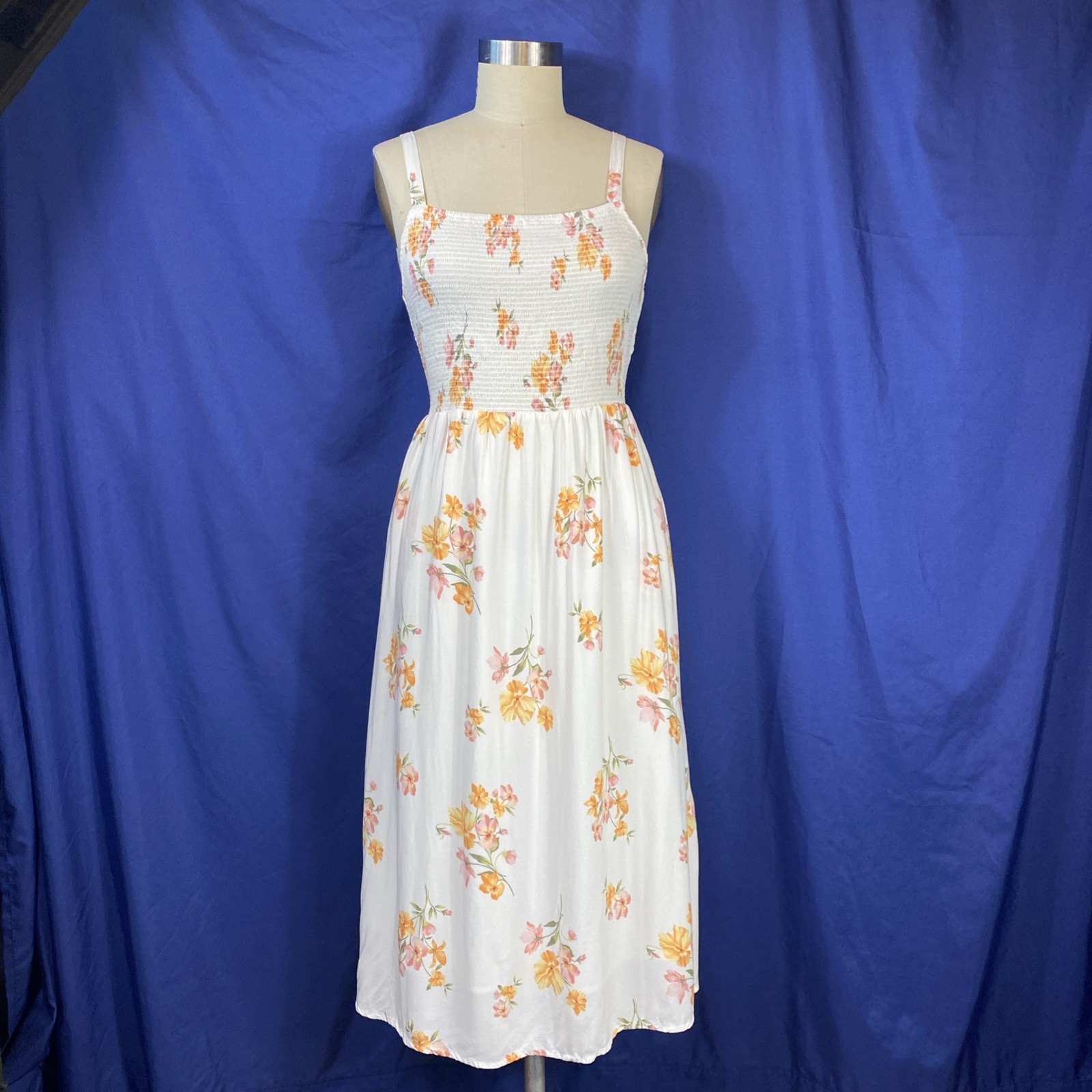 Old Navy Cami Smocked Floral MIDI Sundress Lined Pockets Cottagecore Sz M
