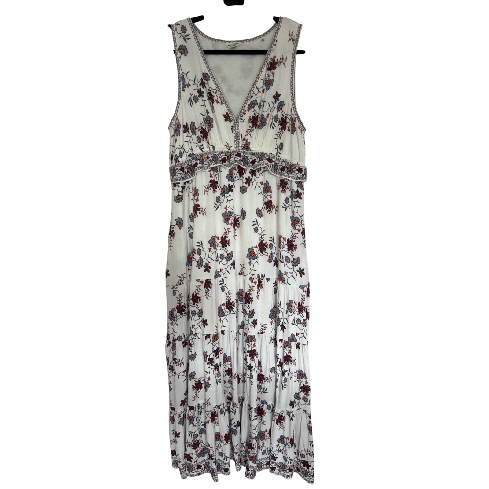 Max Studio London Floral V-Neck Tiered Maxi Dress White XL 4903R57