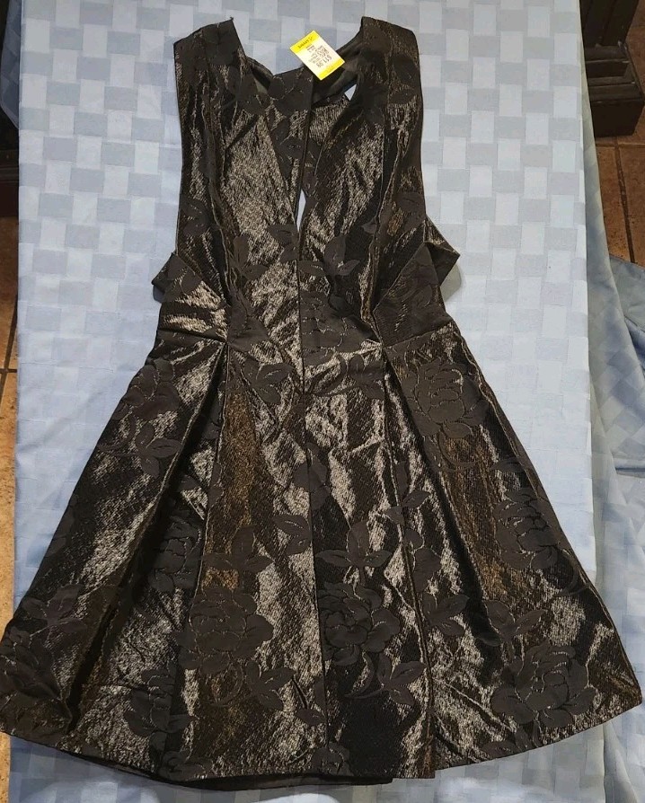 Topshop Black Brocade & Shimmer Fabric Prom or Cocktail Dress Cross Shoulder