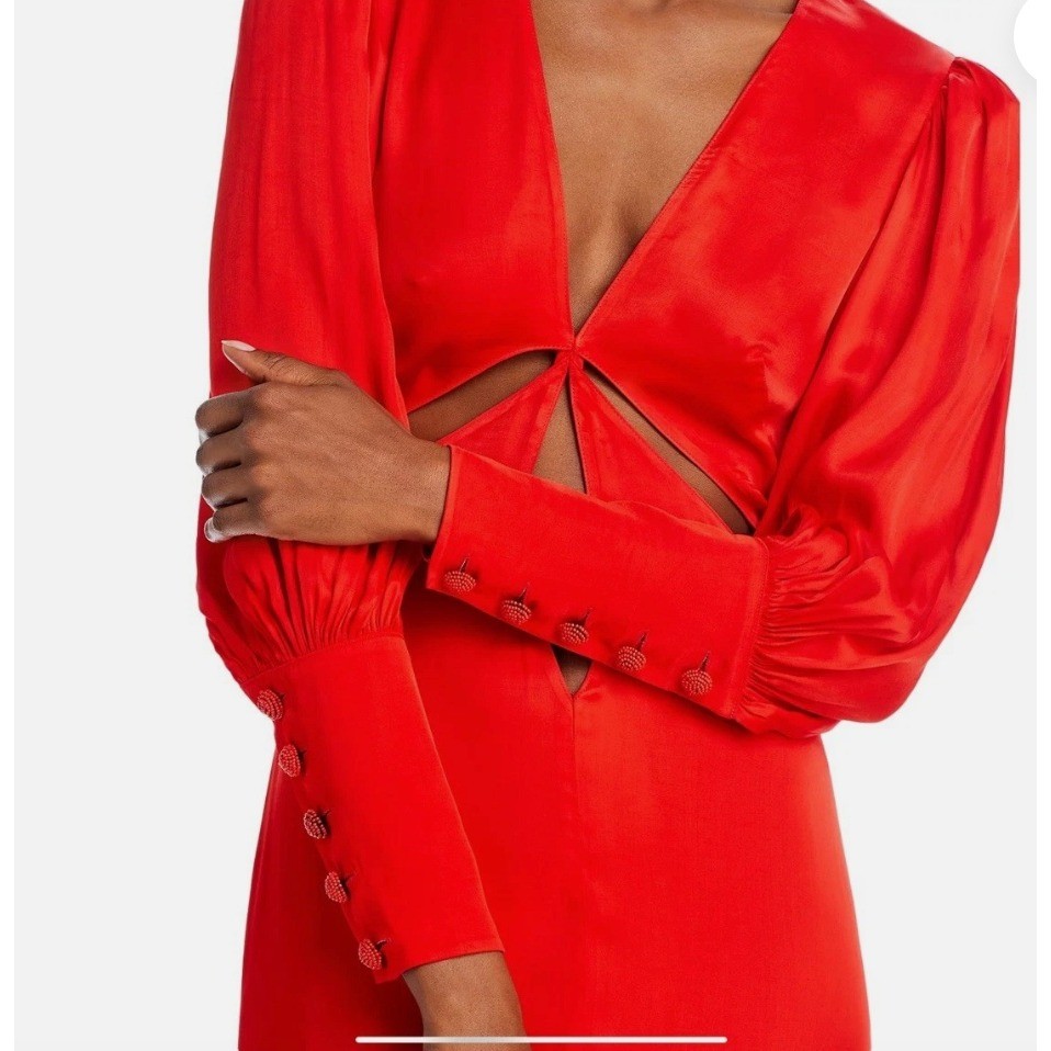 Farm Rio Red Cut Out Long Sleeve Maxi Dress XL Lenzing Ecovero Viscose New