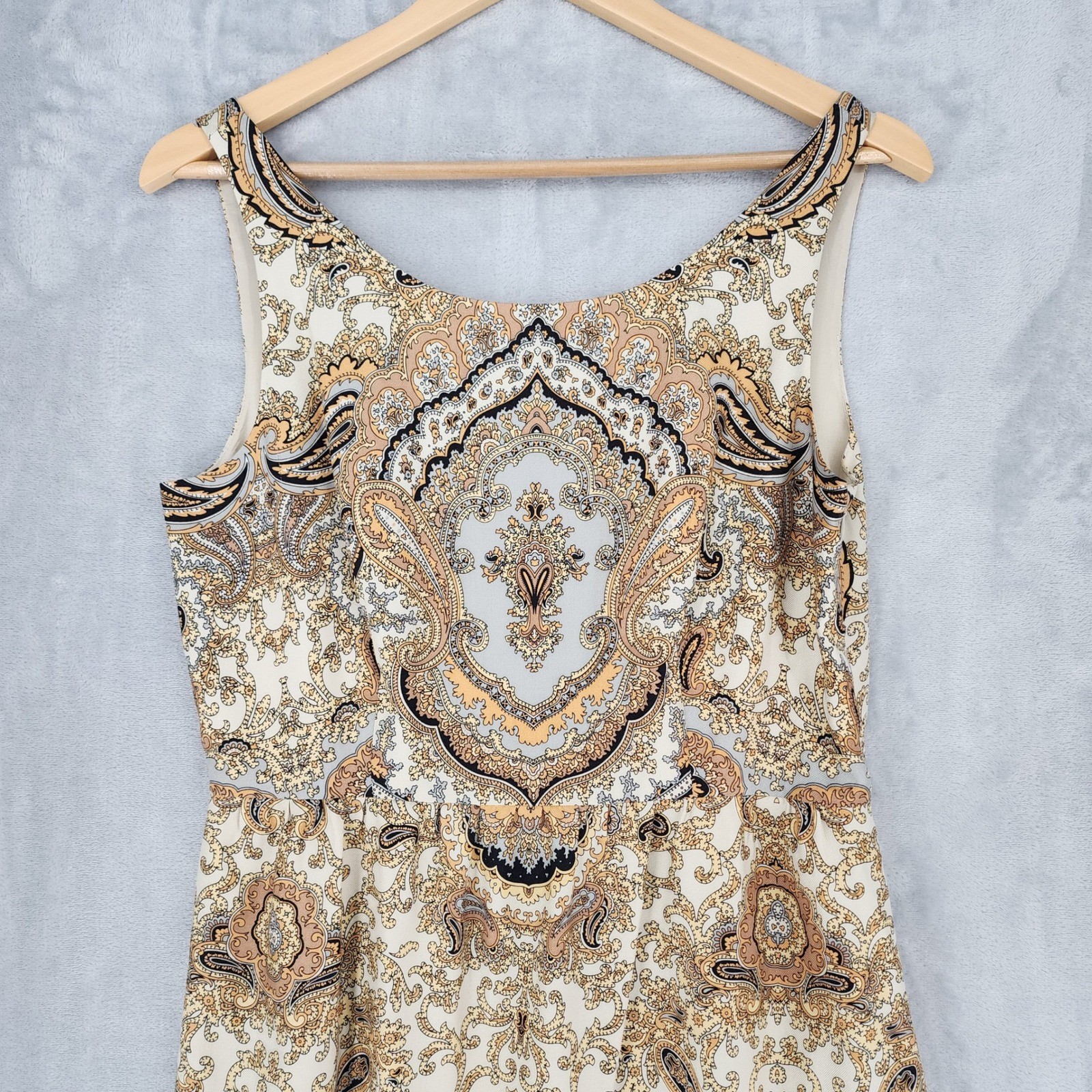 J.Crew Dress Size 8 Silk Wool Blend Elegant Paisley Ivory Gold Pockets Luxe NWT