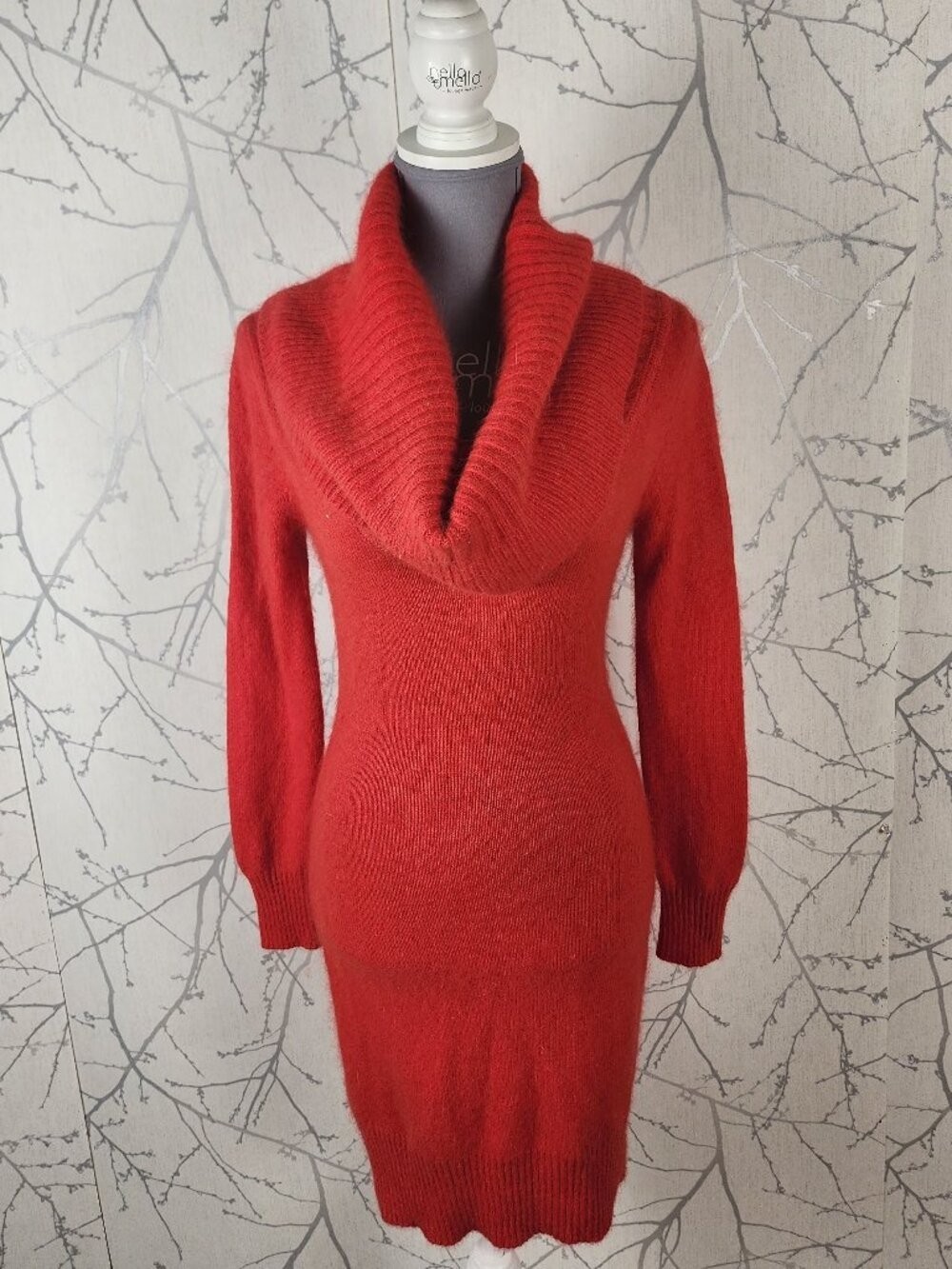 Moda International Angora Wool Blend Knit Cowl Neck Sweater Dress | Women’s S