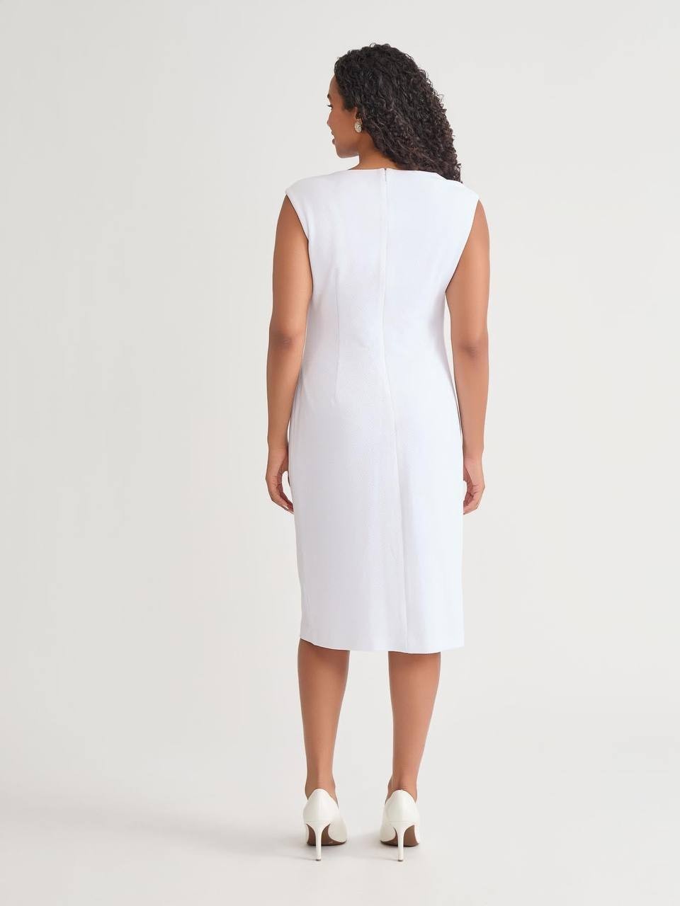 Kasper Asymmetrical Neck Ruched Midi Dress 1X New With Tags White Elegant $89