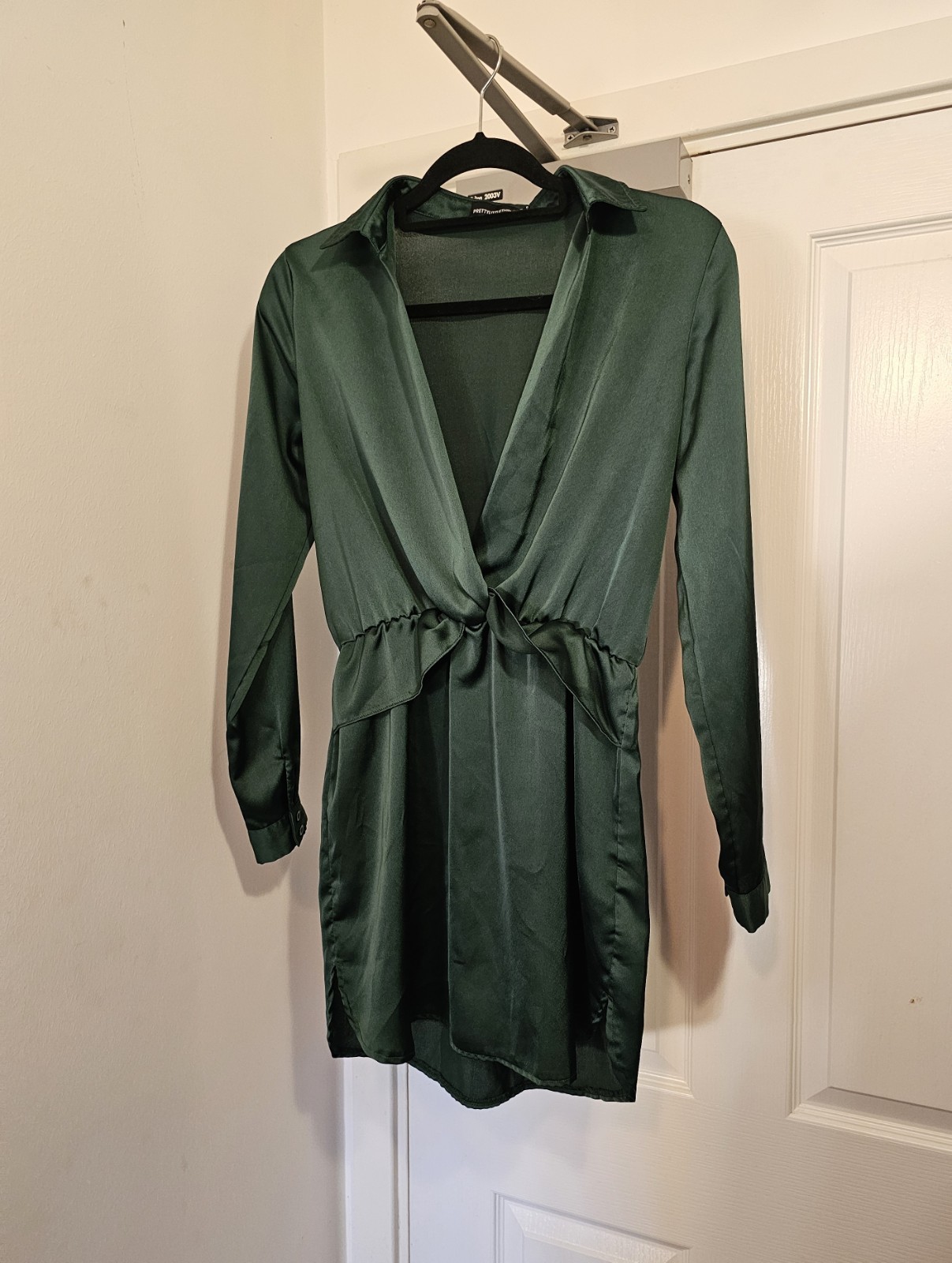 PrettyLittleThing Emerald Green Satin Mini Dress, Size UK 8