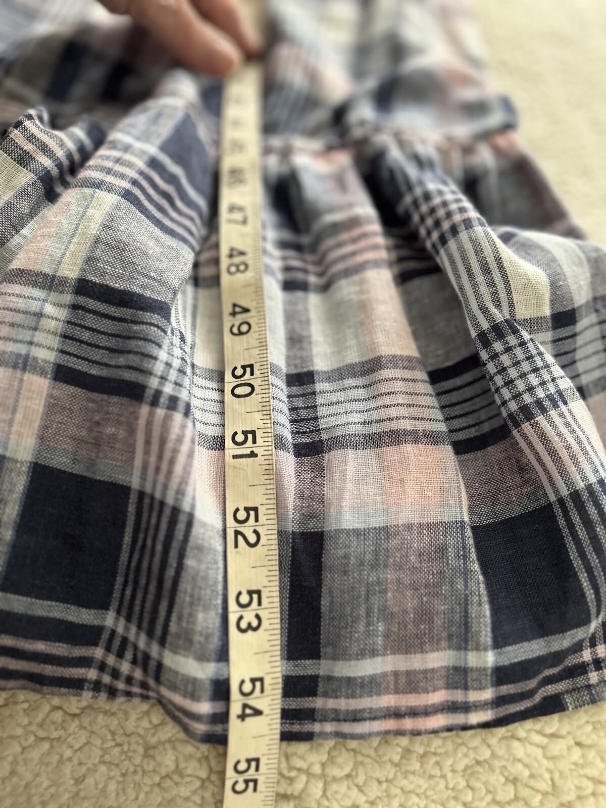AQUA Navy Pink Plaid Tiered Hem Shoulder Tie Summer Maxi Dress Size=Various