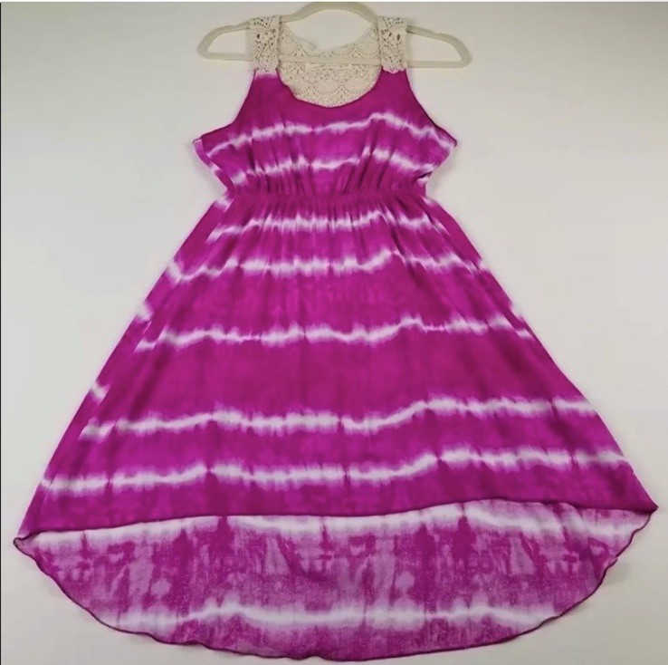 Vintage Havana Purple White Tie-Dye Hi-Low Crochet Strappy Sleeveless Dress S