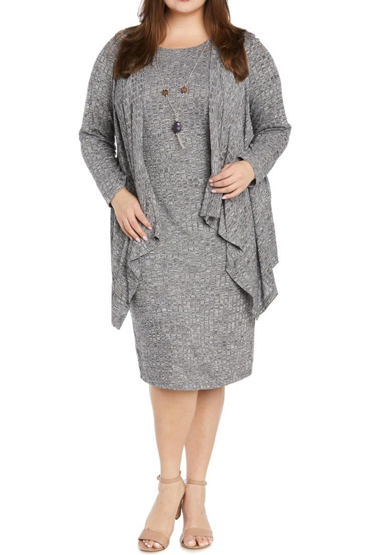 NWT R&M Richards Sheath Dress W/Cascade Front Jacket & Detachable Necklace SZ 14