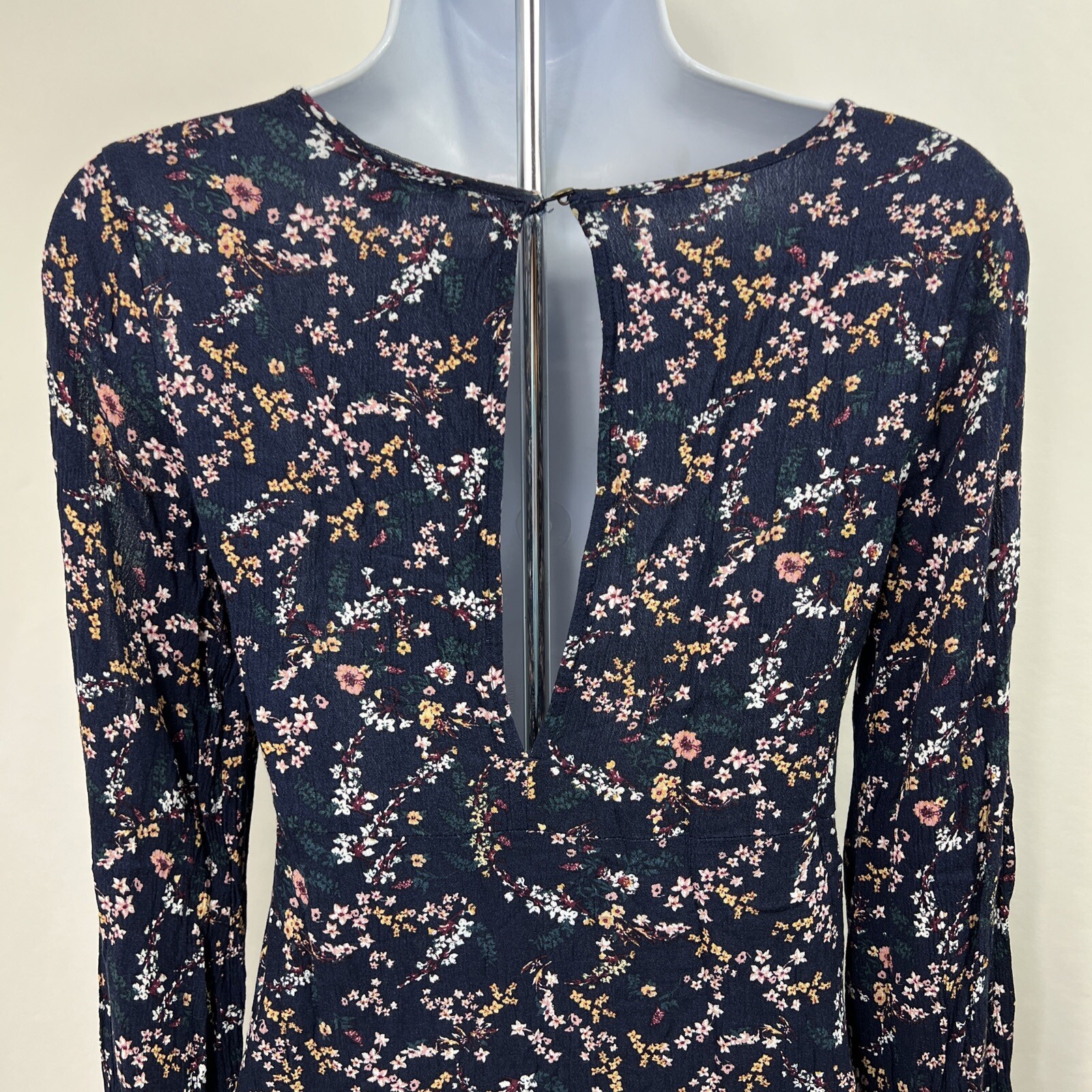 American Eagle Mini Dress Size XS Blue Floral Sundress Women’s Long Slit Sleeve