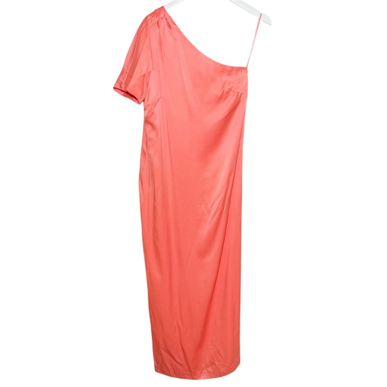BR Monogram Silk One Shoulder Dress Neon Coral Volt Size 8