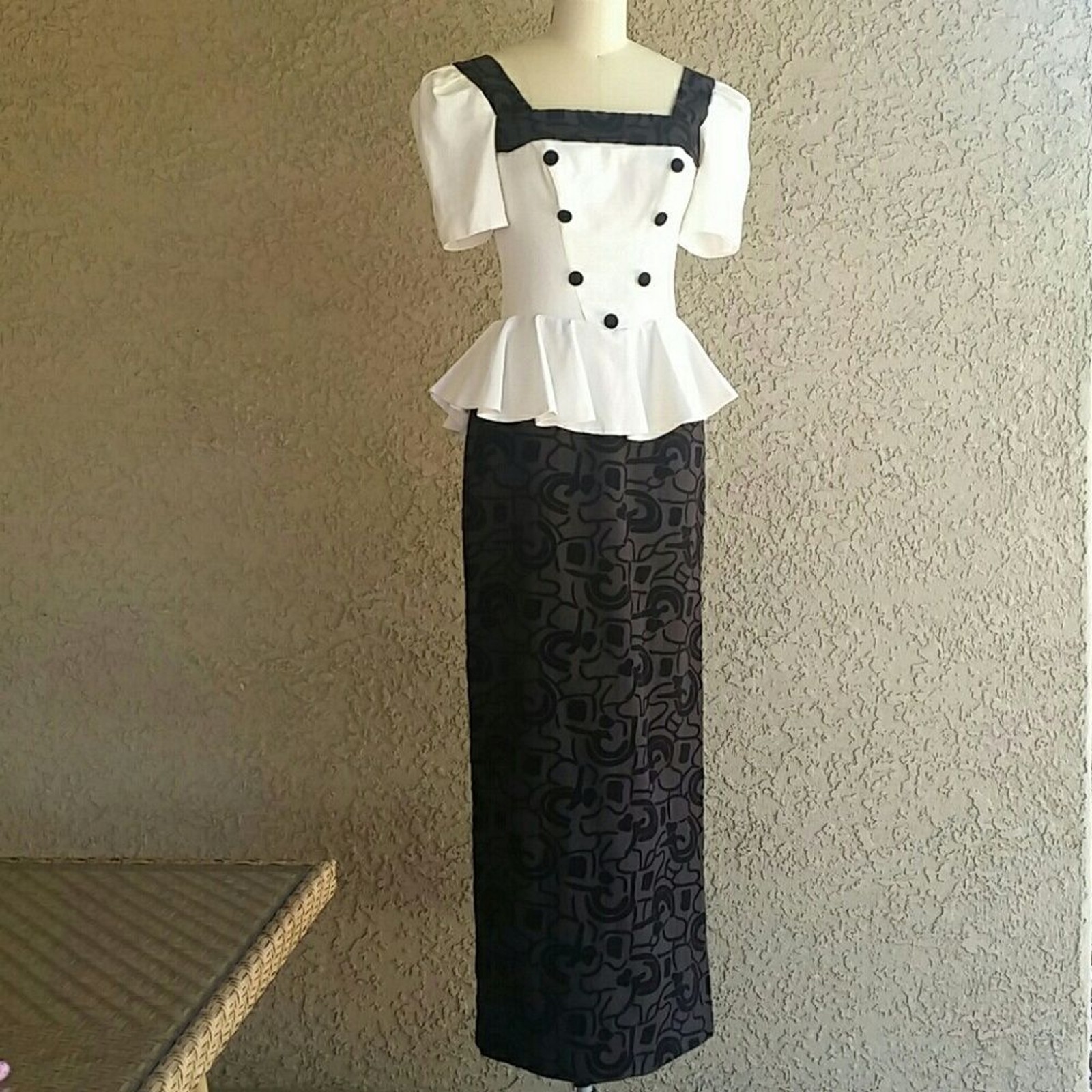 Vintage ‘Barbie Doll’ Black & White Gown Button & Bow Detail